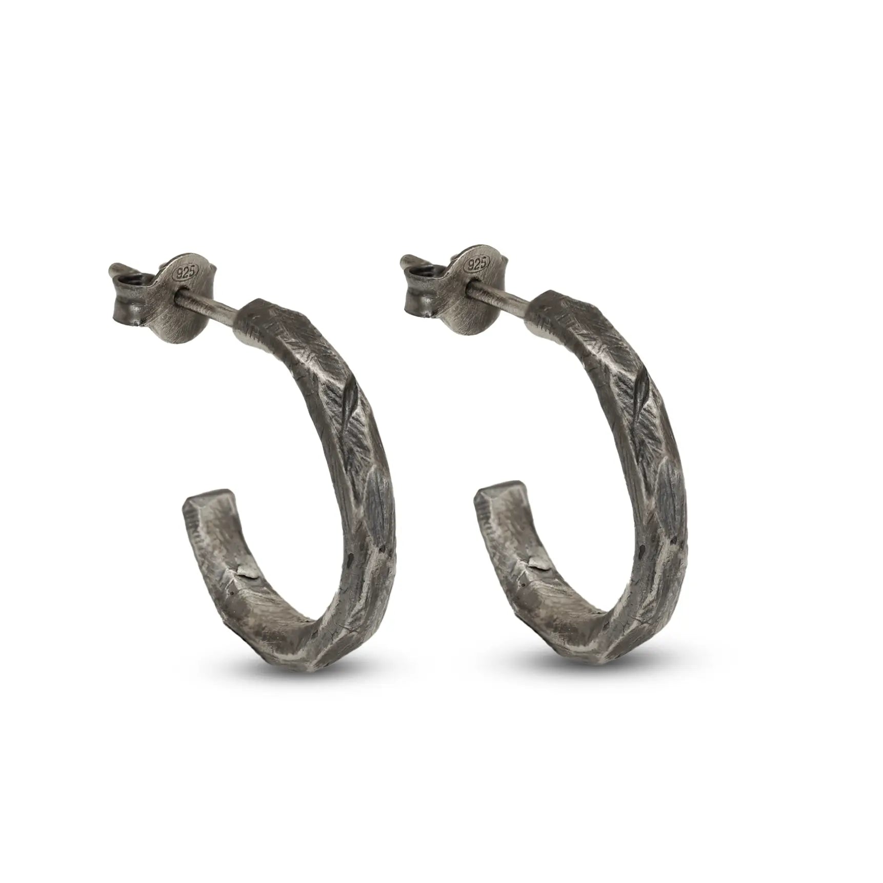 Faceted Hoop Earrings Oxidized Silver