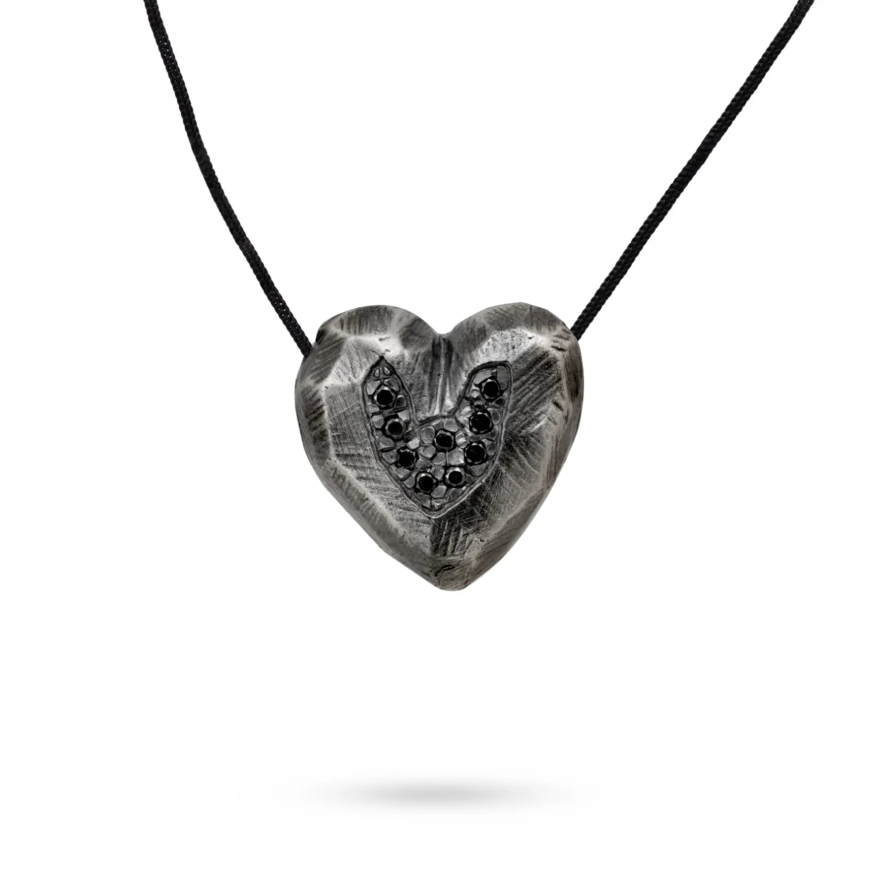 Heart Necklace Oxidized Silver Black Diamonds