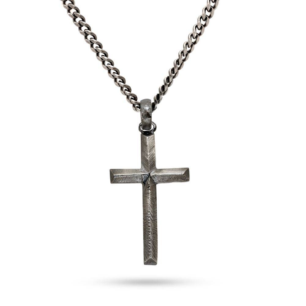 Thin Cross Necklace Oxidized Silver 925 for Men