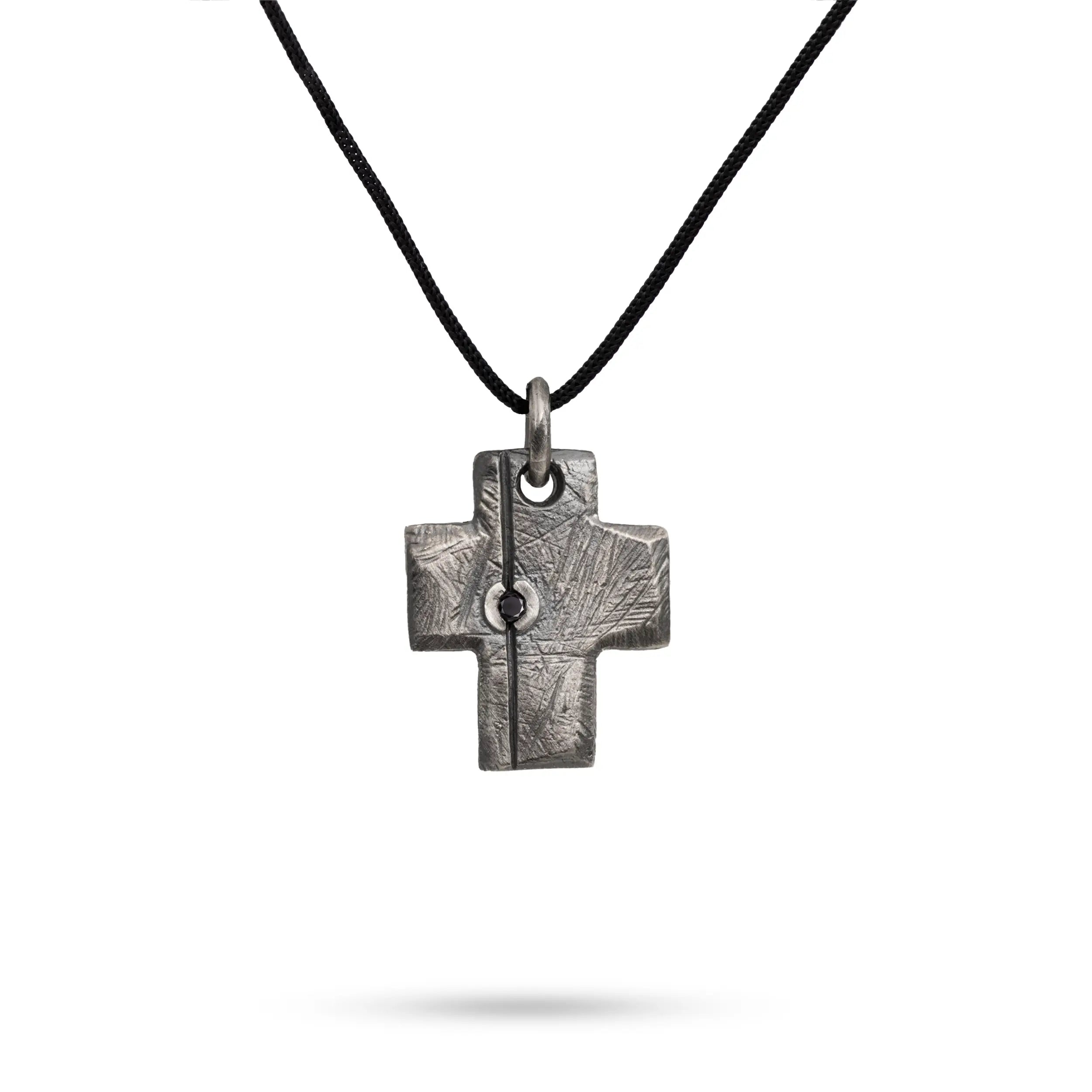 Cross Necklace Black Diamond Oxidized Silver 925