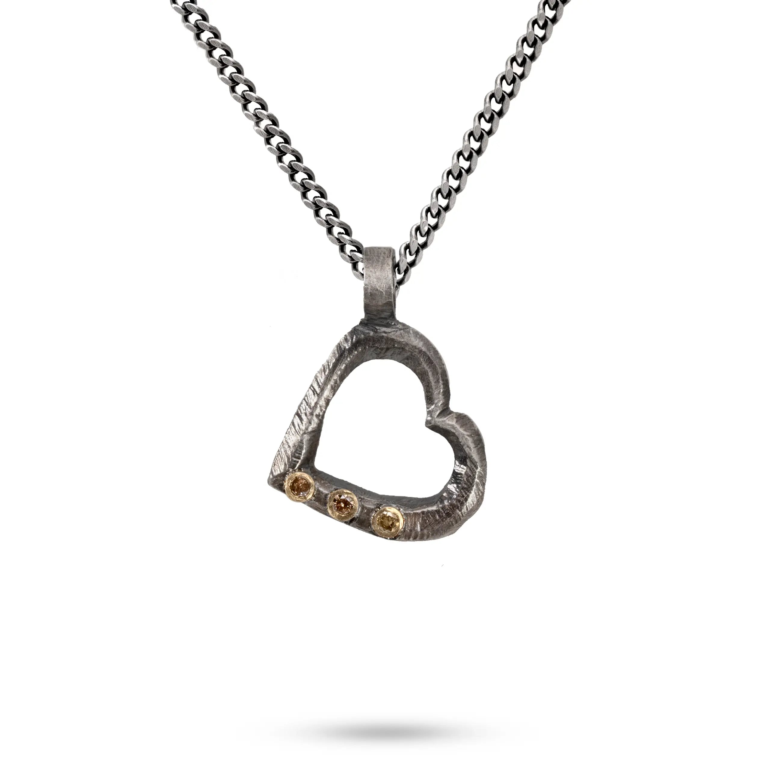 Brown Diamond Heart Necklace Silver and 14K Gold