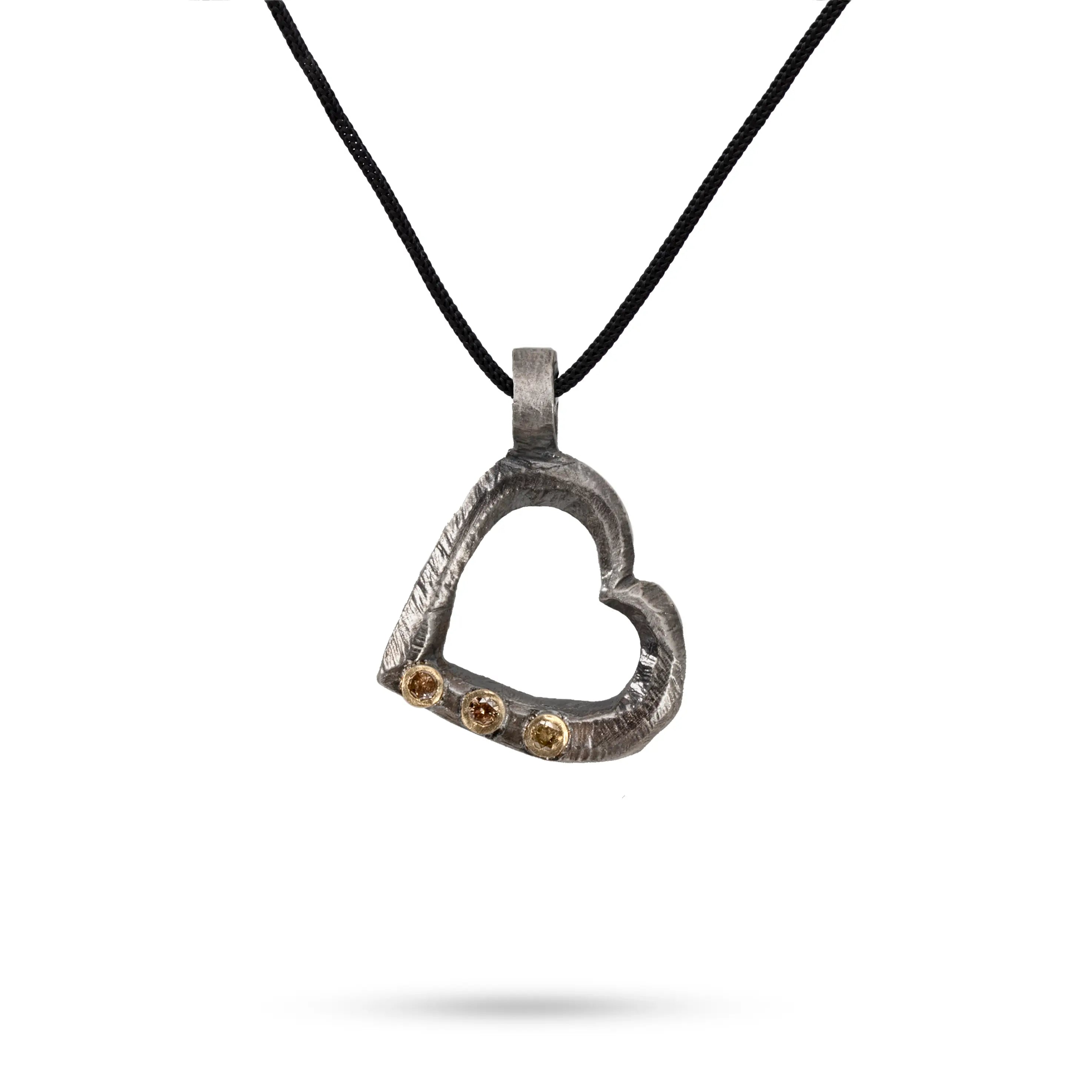 Brown Diamond Heart Necklace Silver and 14K Gold