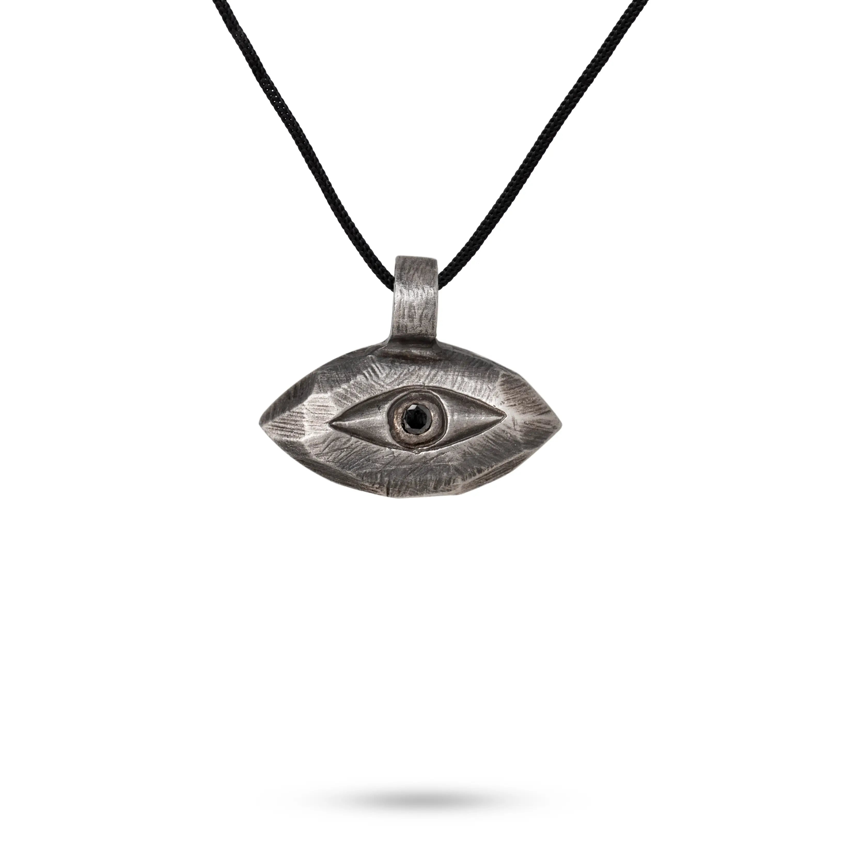 Evil Eye Necklace Oxidized Silver Black Diamond
