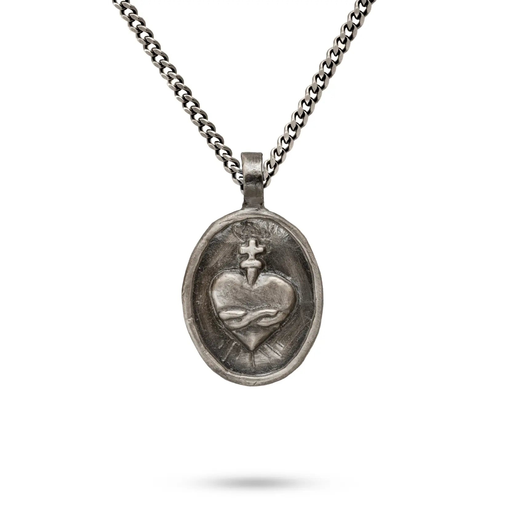 Sacred Heart Necklace Oxidized Silver