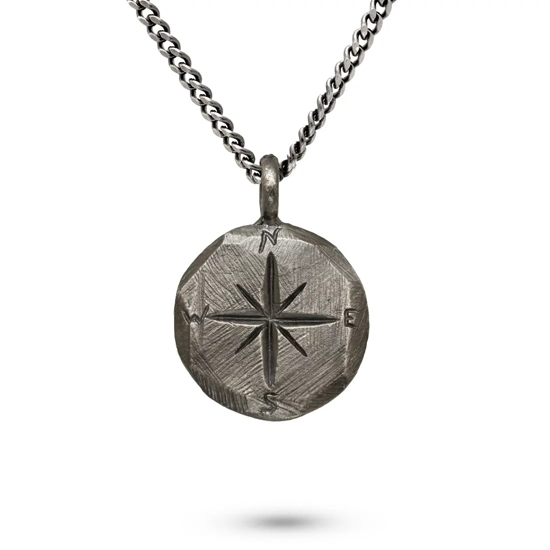 Compass Necklace Oxidized Silver 925