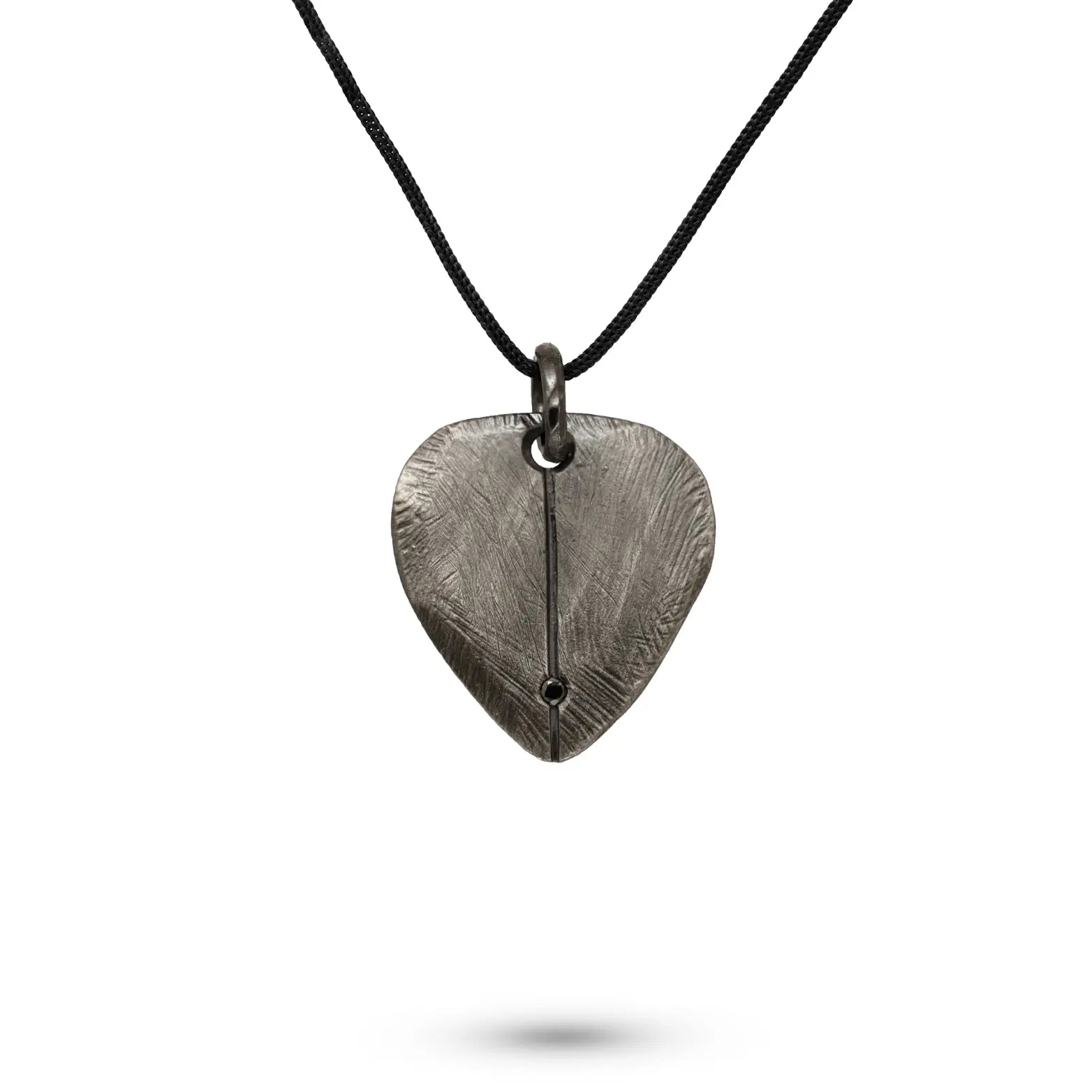 Guitar Pick Necklace Oxidized Silver 925 Black Diamond