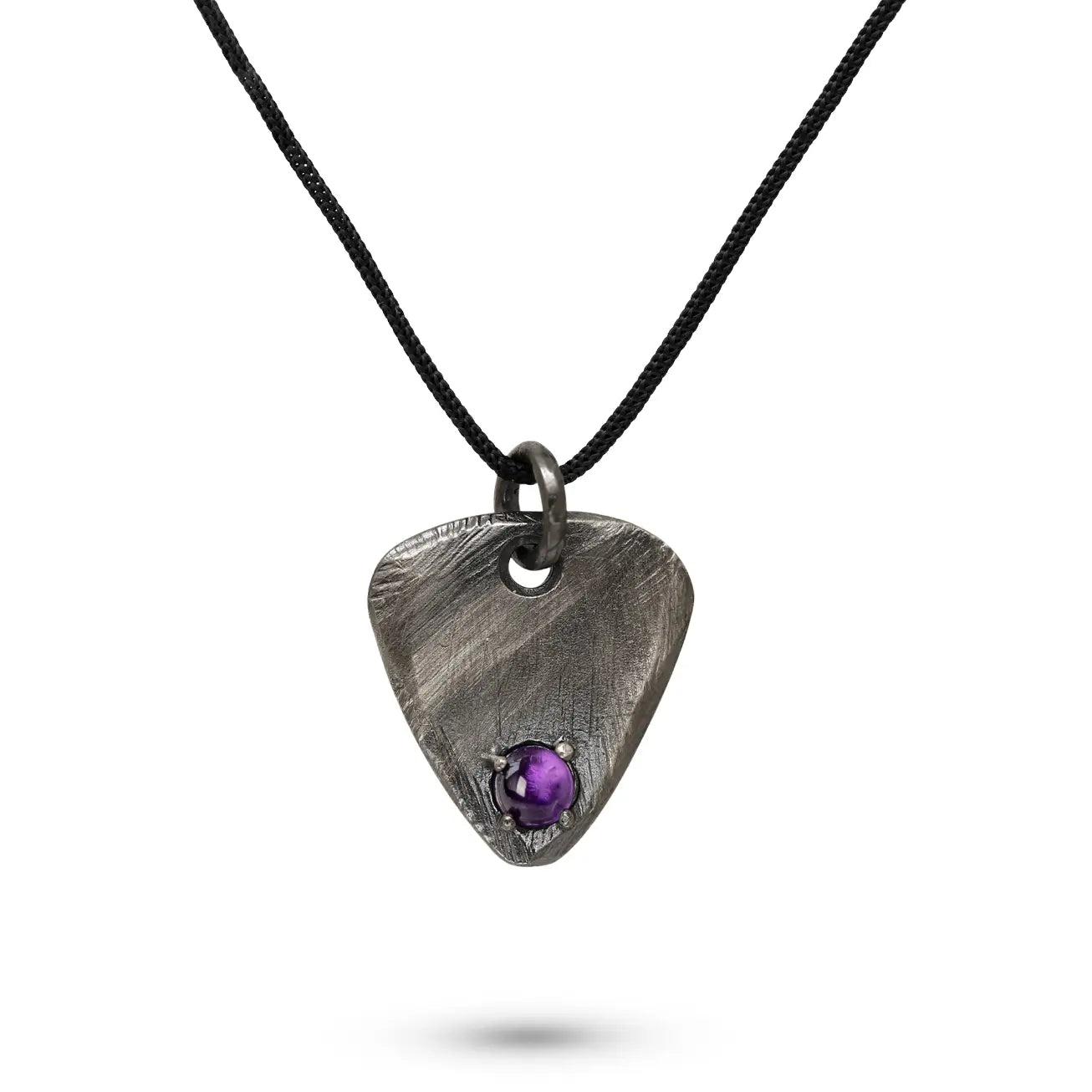 Guitar Pick Purple Amethyst Necklace Oxidized Silver