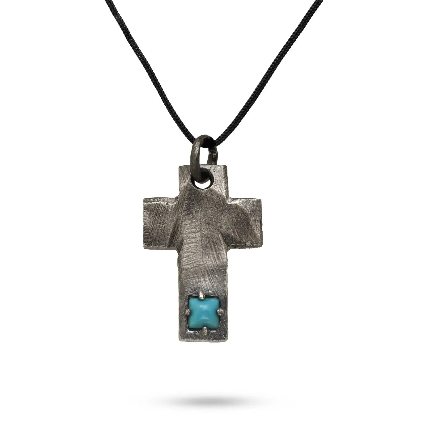 Turquoise Cross Pendant Oxidized Silver