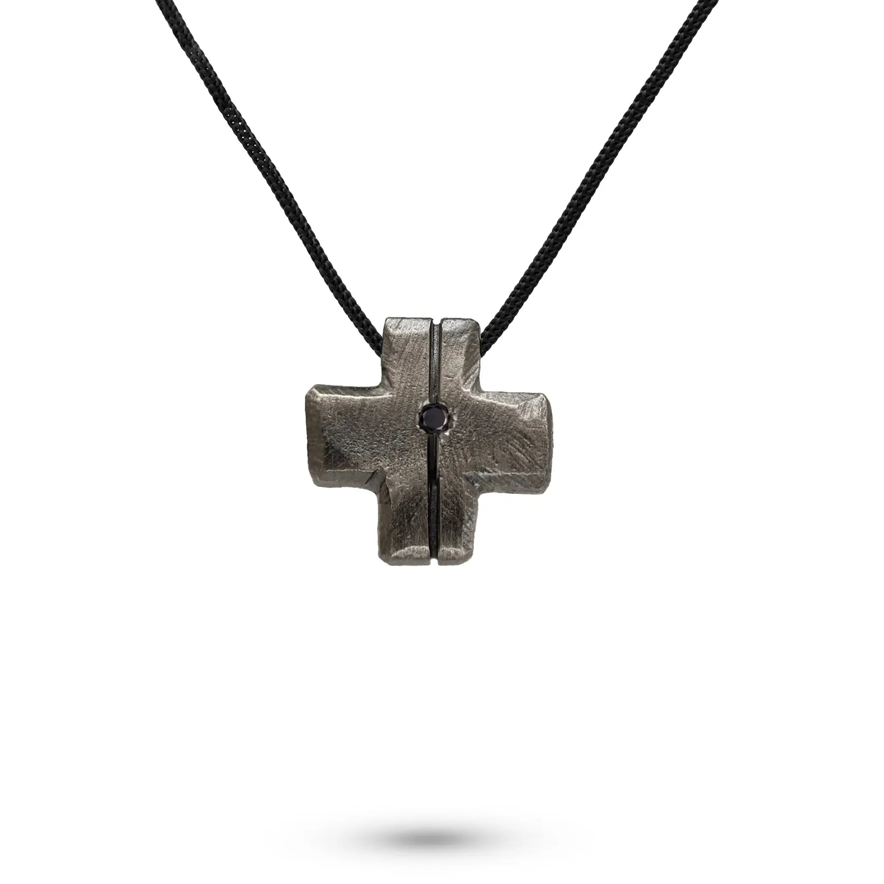 Square Cross Necklace Oxidized Silver Black Diamond