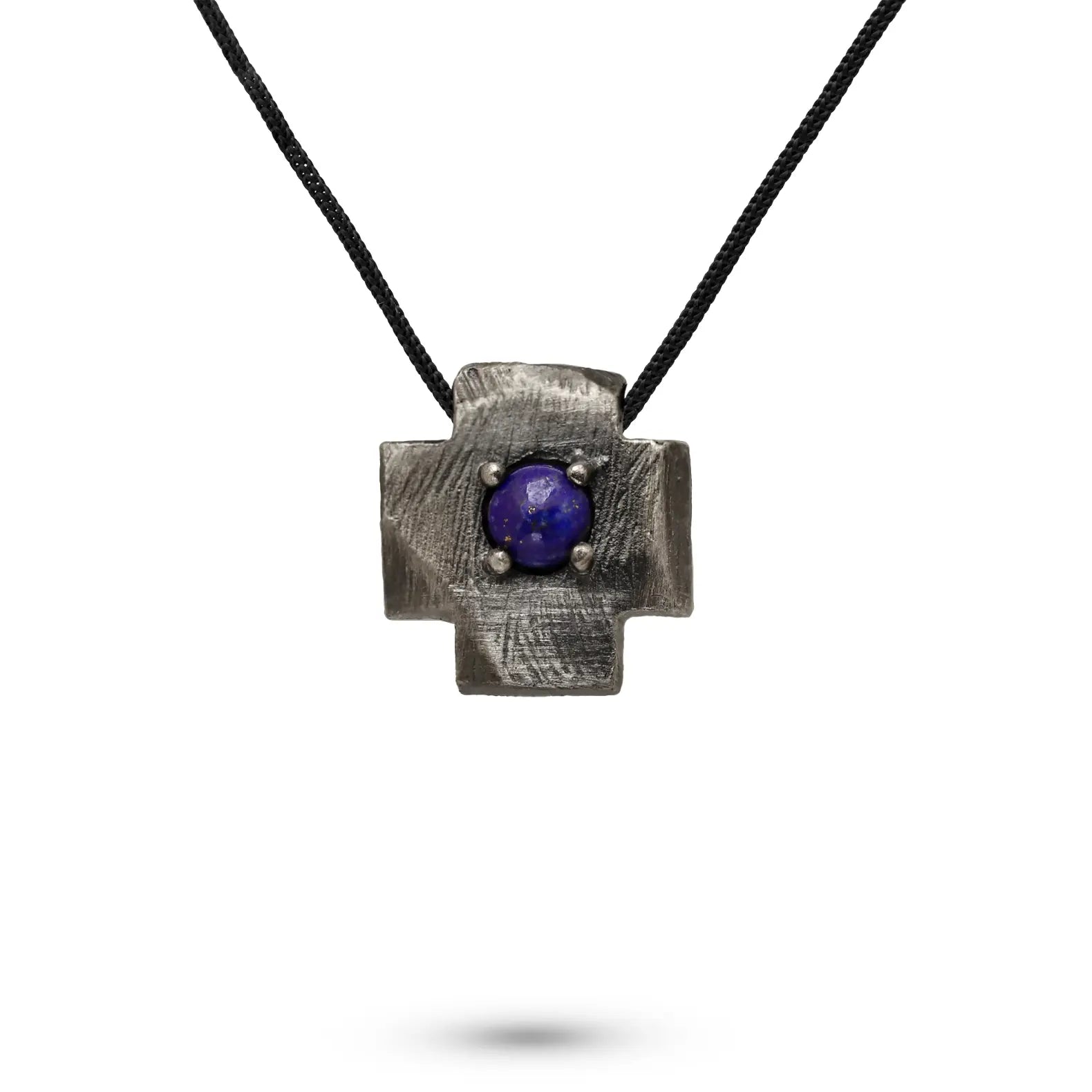 Square Cross Necklace Oxidized Silver Lapis Lazuli