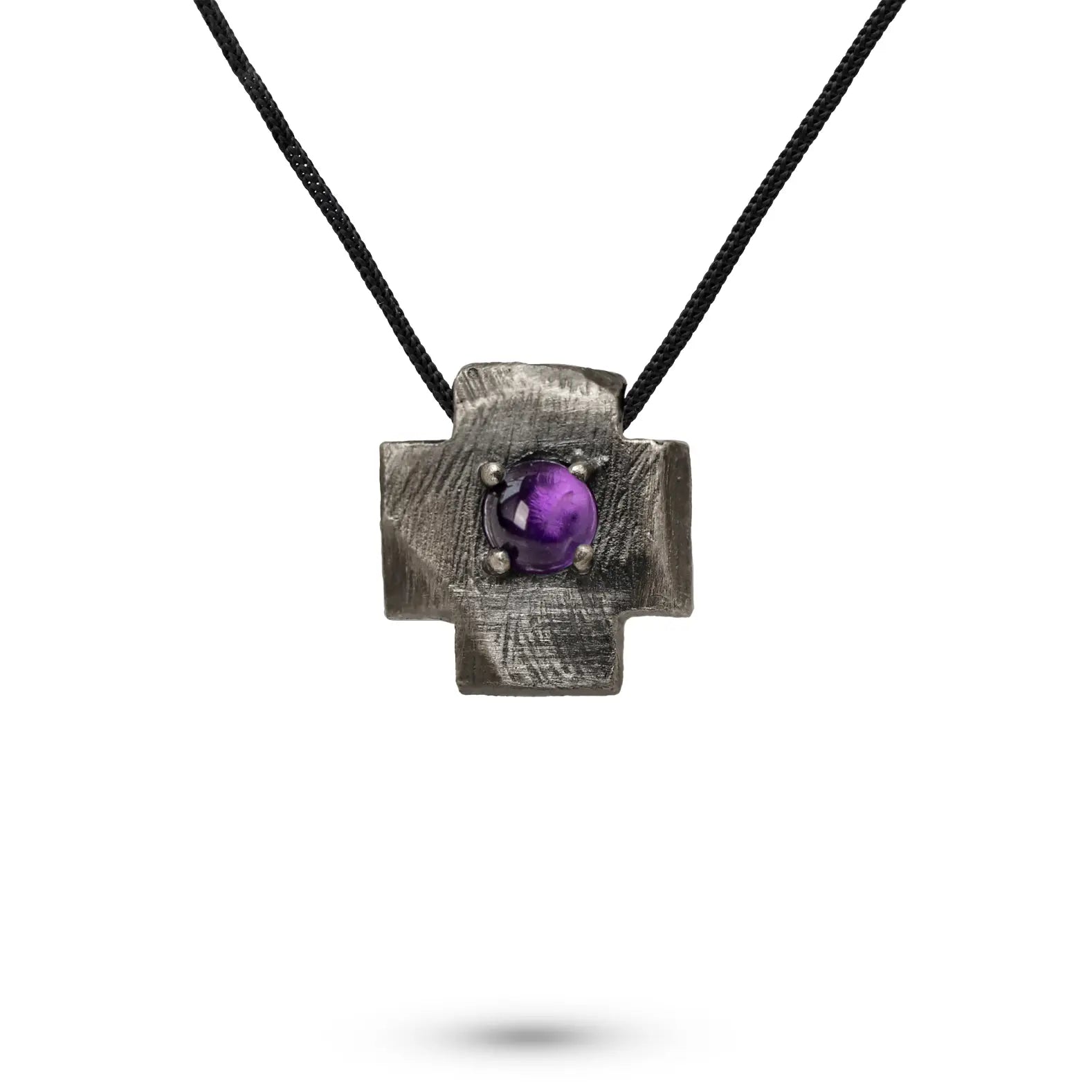 Square Cross Necklace Oxidized Silver Purple Amethyst