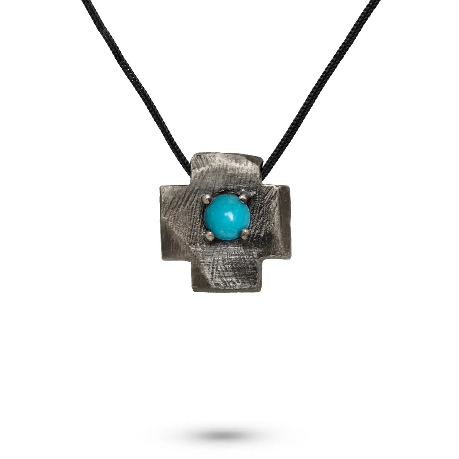 Square Cross Necklace Oxidized Silver Turquoise