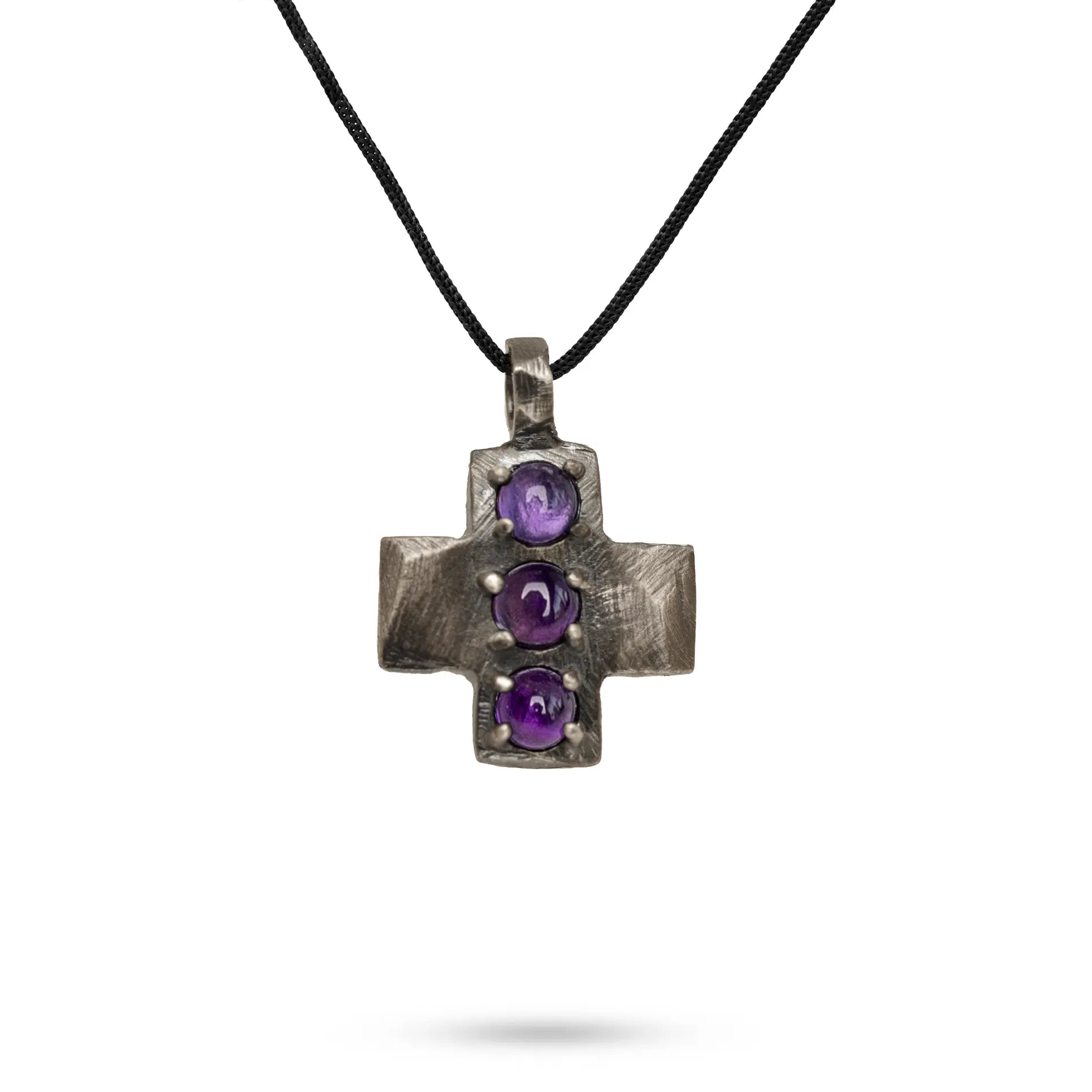 Amethyst Cross Pendant Necklace Oxidized Silver 925