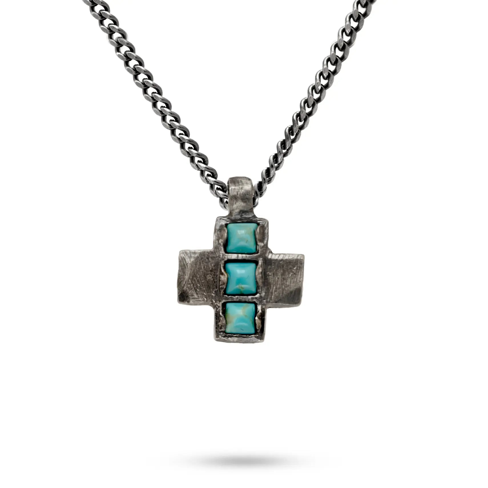 Turquoise Cross Pendant Necklace Oxidized Silver 925