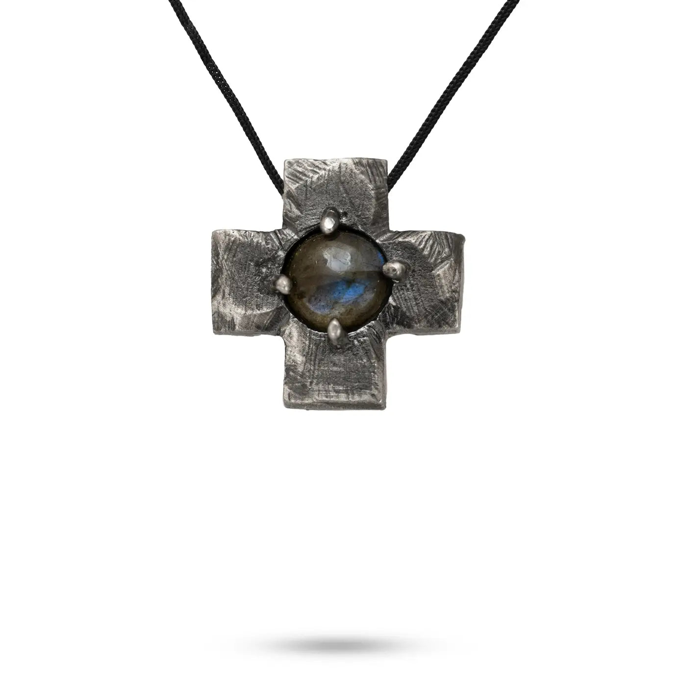 Square Cross Necklace Oxidized Silver Labradorite