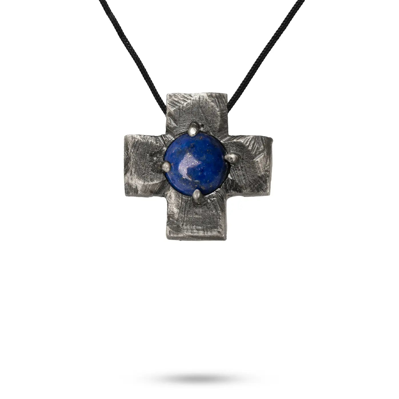 Square Cross Necklace Oxidized Silver 925 Lapis Lazuli