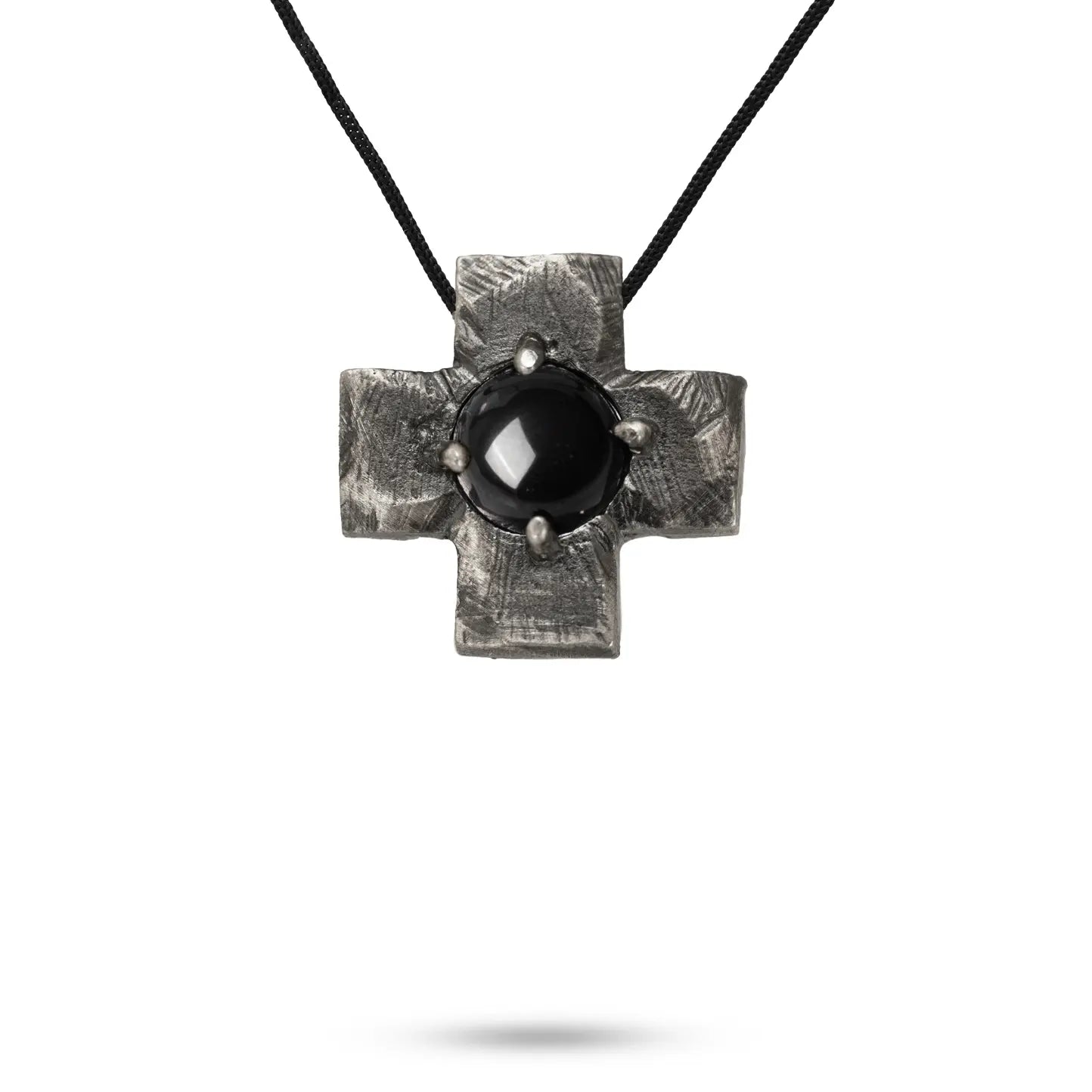 Square Cross Necklace Oxidized Silver 925 Black Onyx