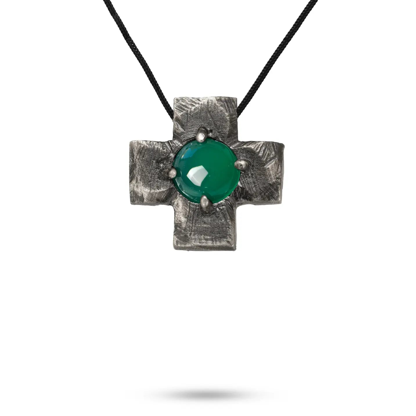 Square Cross Necklace Oxidized Silver 925 Green Onyx