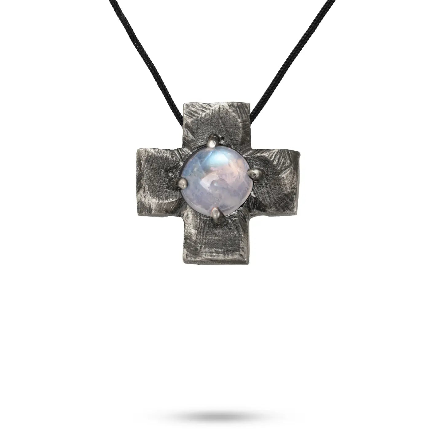 Square Cross Necklace Oxidized Silver 925 Moonstone