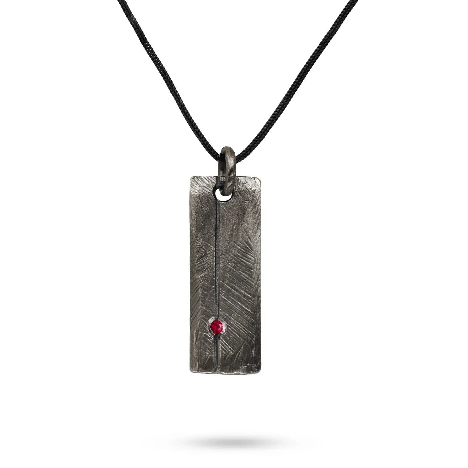 Ruby Bar Necklace Oxidized Silver