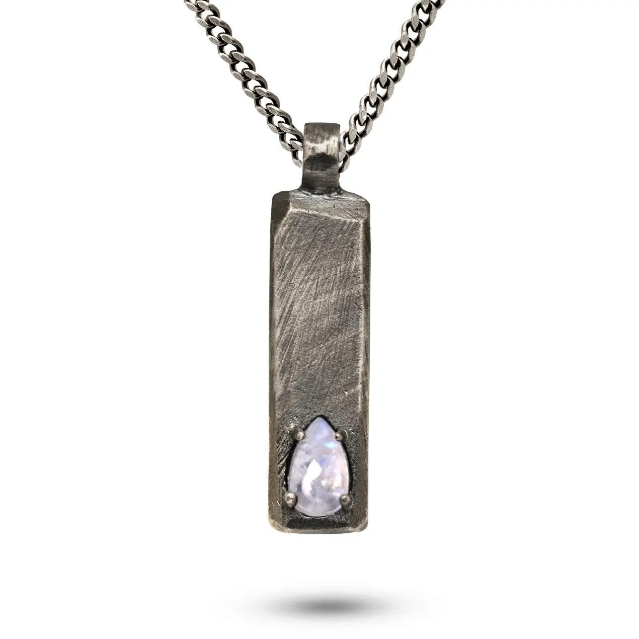 Vertical Bar Necklace Oxidized Silver Moonstone