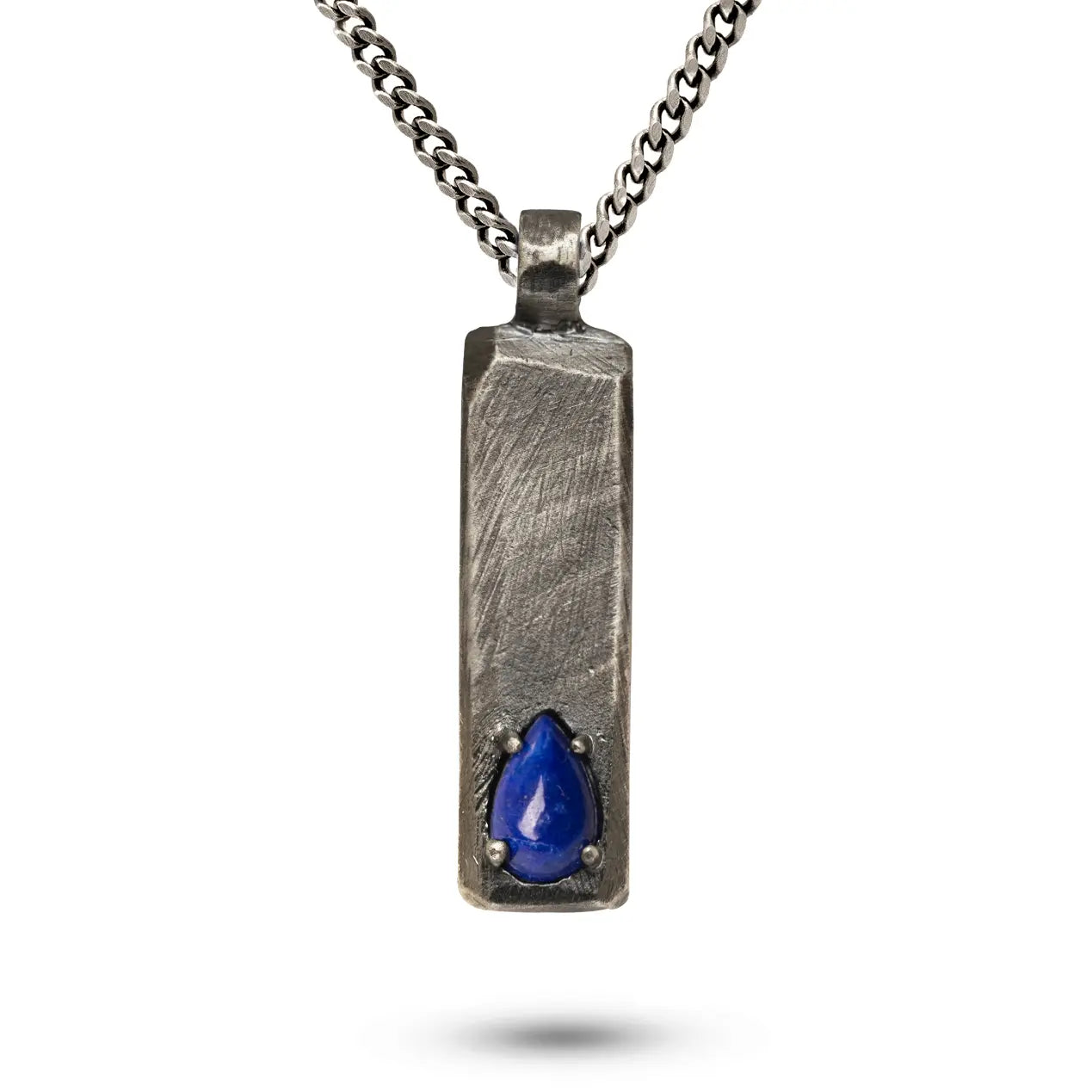 Vertical Bar Necklace Oxidized Silver Lapis Lazuli