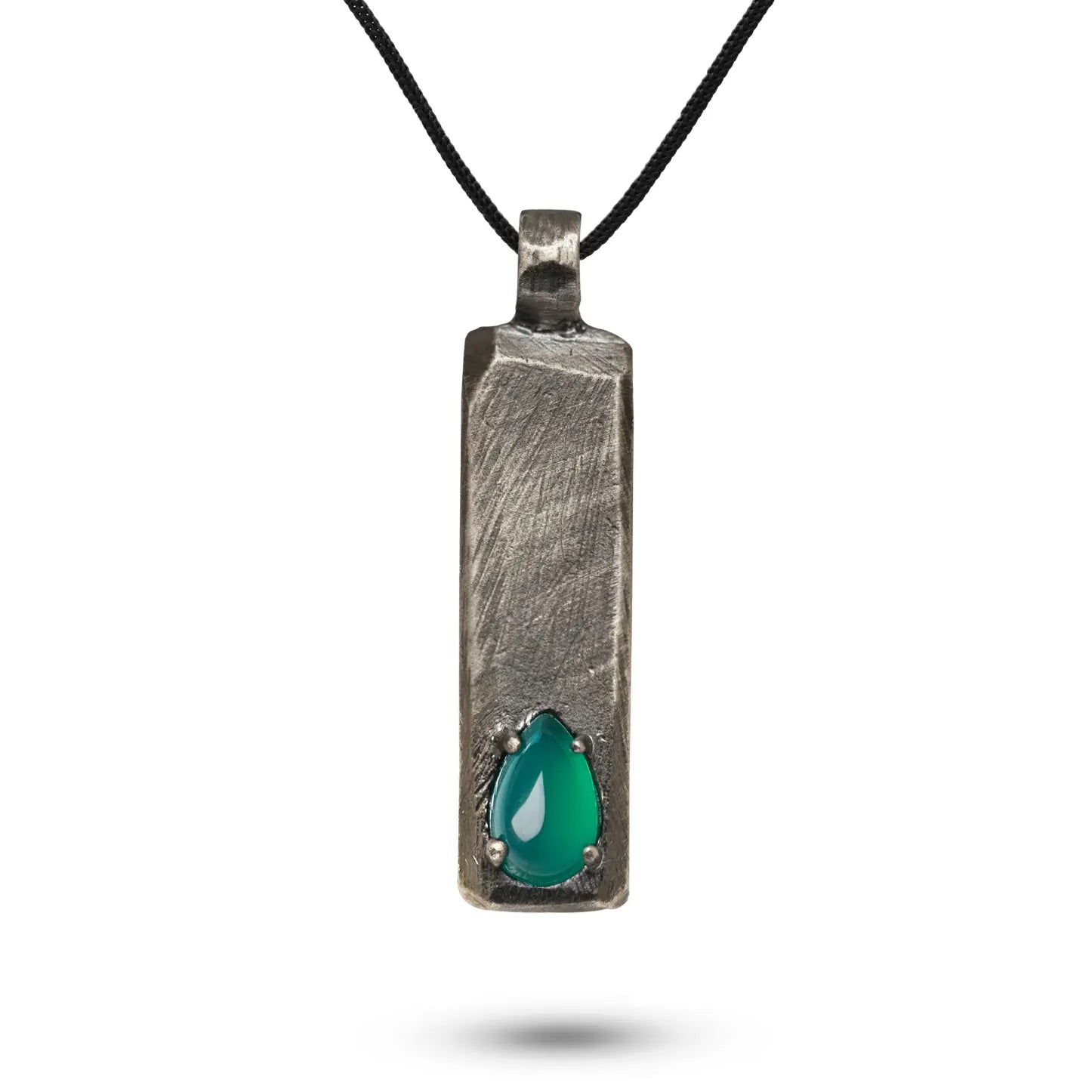 Vertical Bar Necklace Oxidized Silver Green Onyx