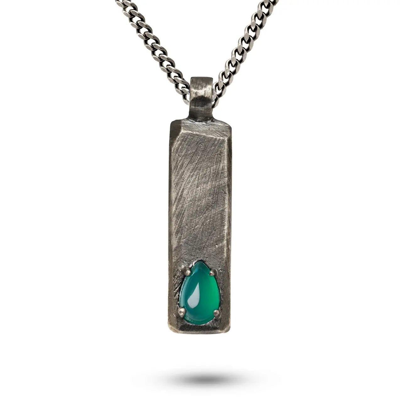 Vertical Bar Necklace Oxidized Silver Green Onyx