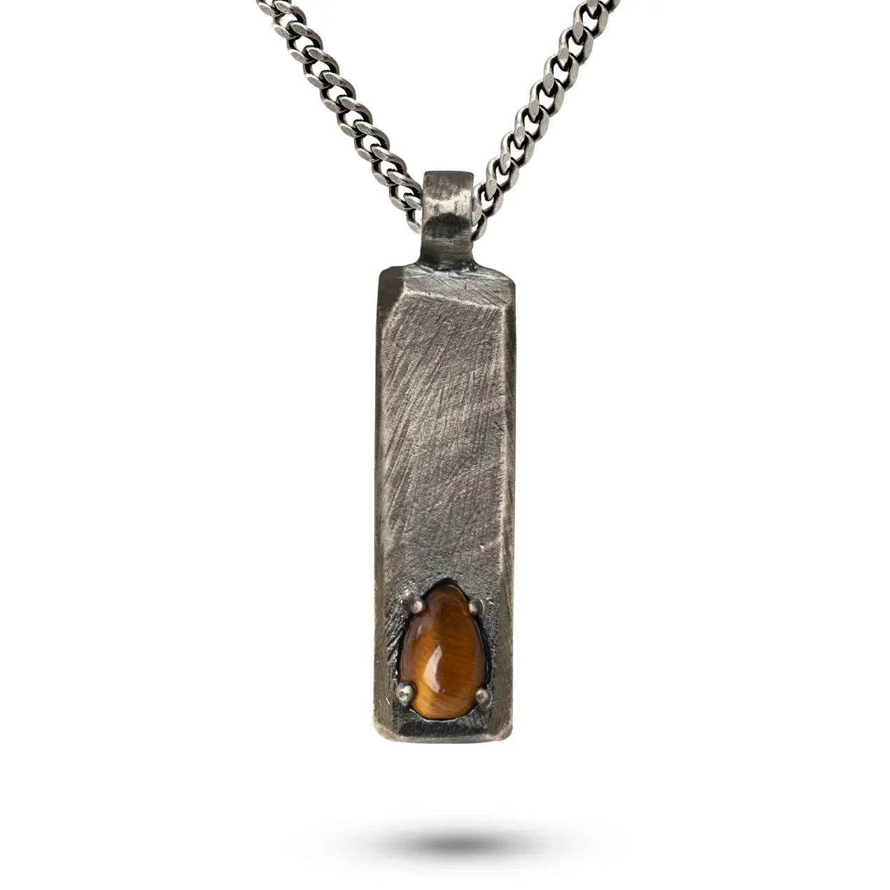 Vertical Bar Necklace Oxidized Silver Tiger's Eye