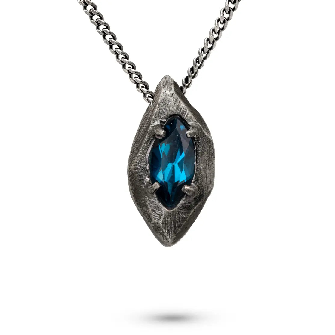 Blue Topaz Necklace Oxidized Silver Marquise