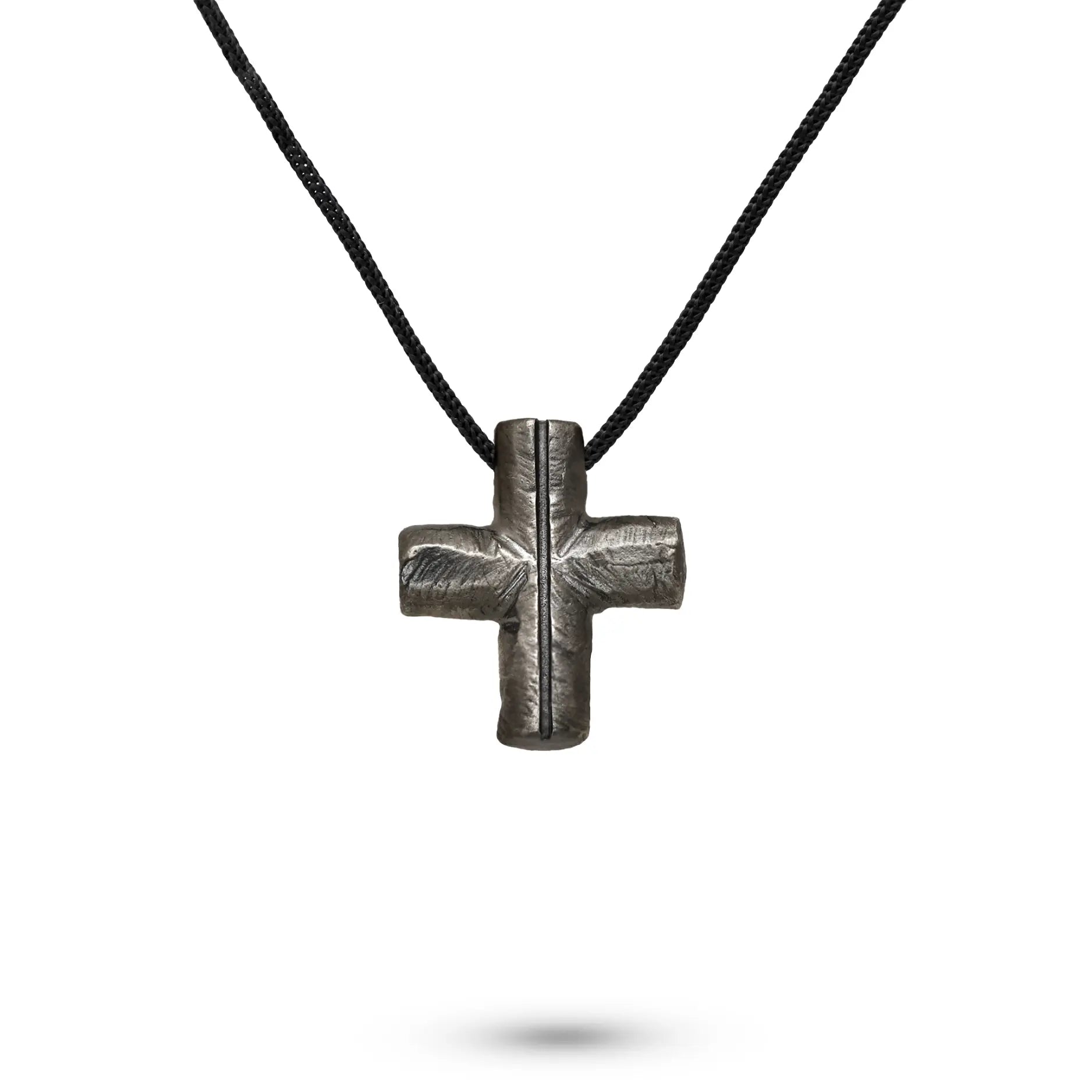 Small Square Cross Necklace Oxidized Silver