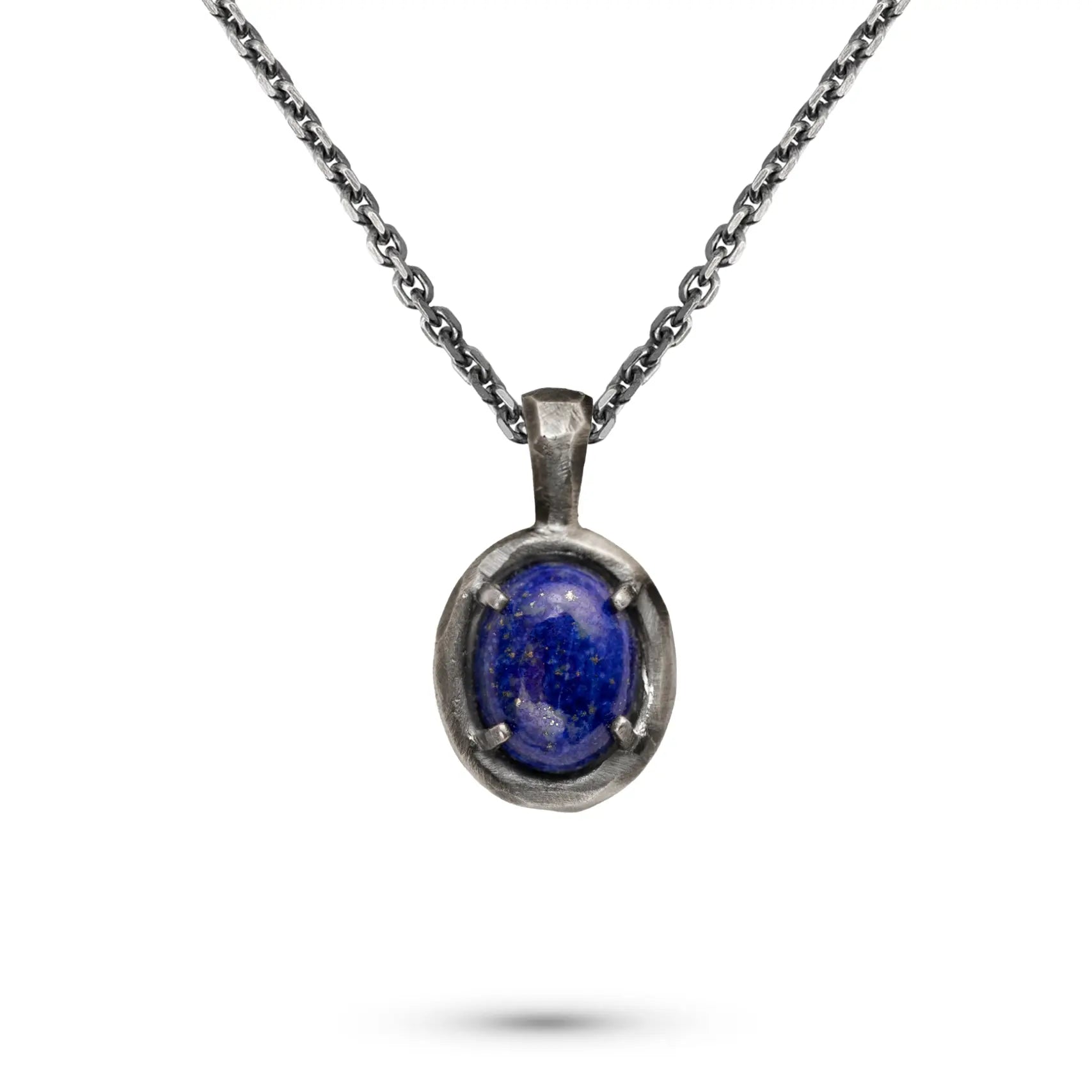 Oval Necklace Oxidized Silver 925 Lapis Lazuli featuring a vibrant lapis lazuli pendant on a silver chain.