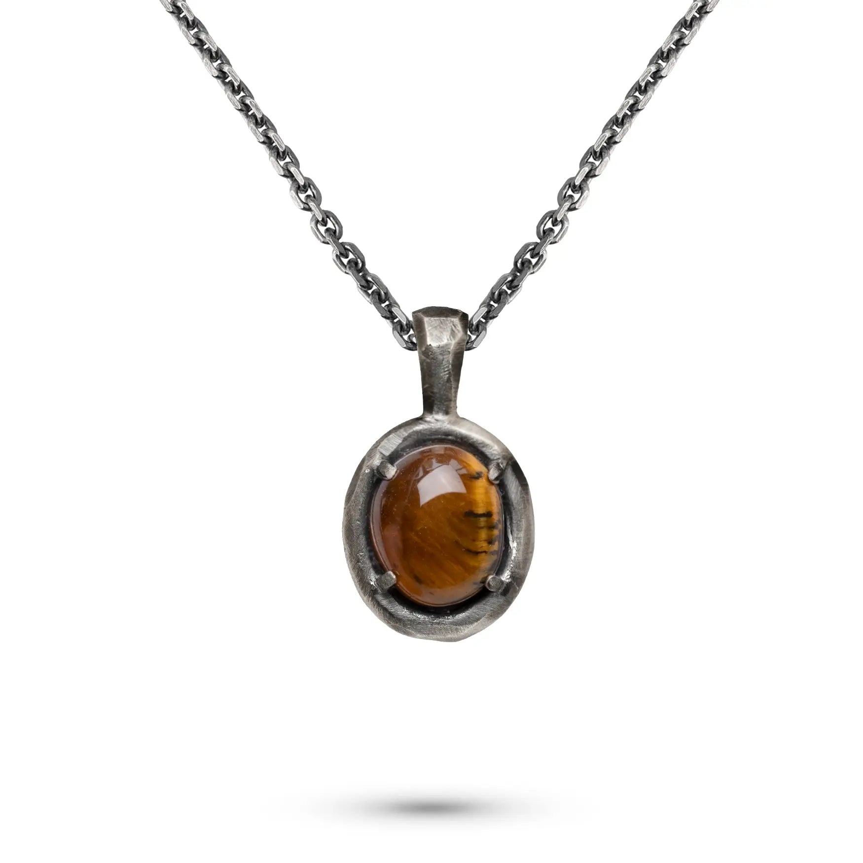 Oval Necklace Oxidized Silver 925 Tiger Eye pendant featuring a vibrant tiger's eye gemstone.