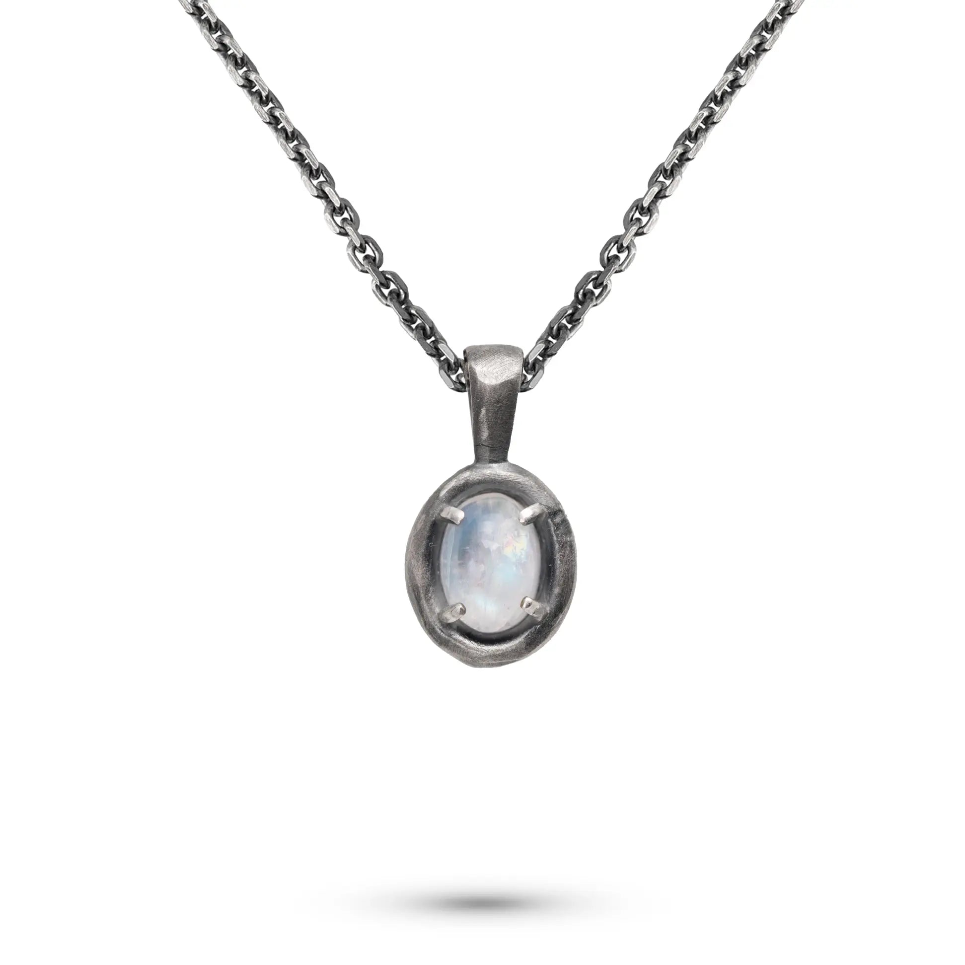 Moonstone Necklace Oxidized Silver 925 with a natural gemstone pendant on a chain.