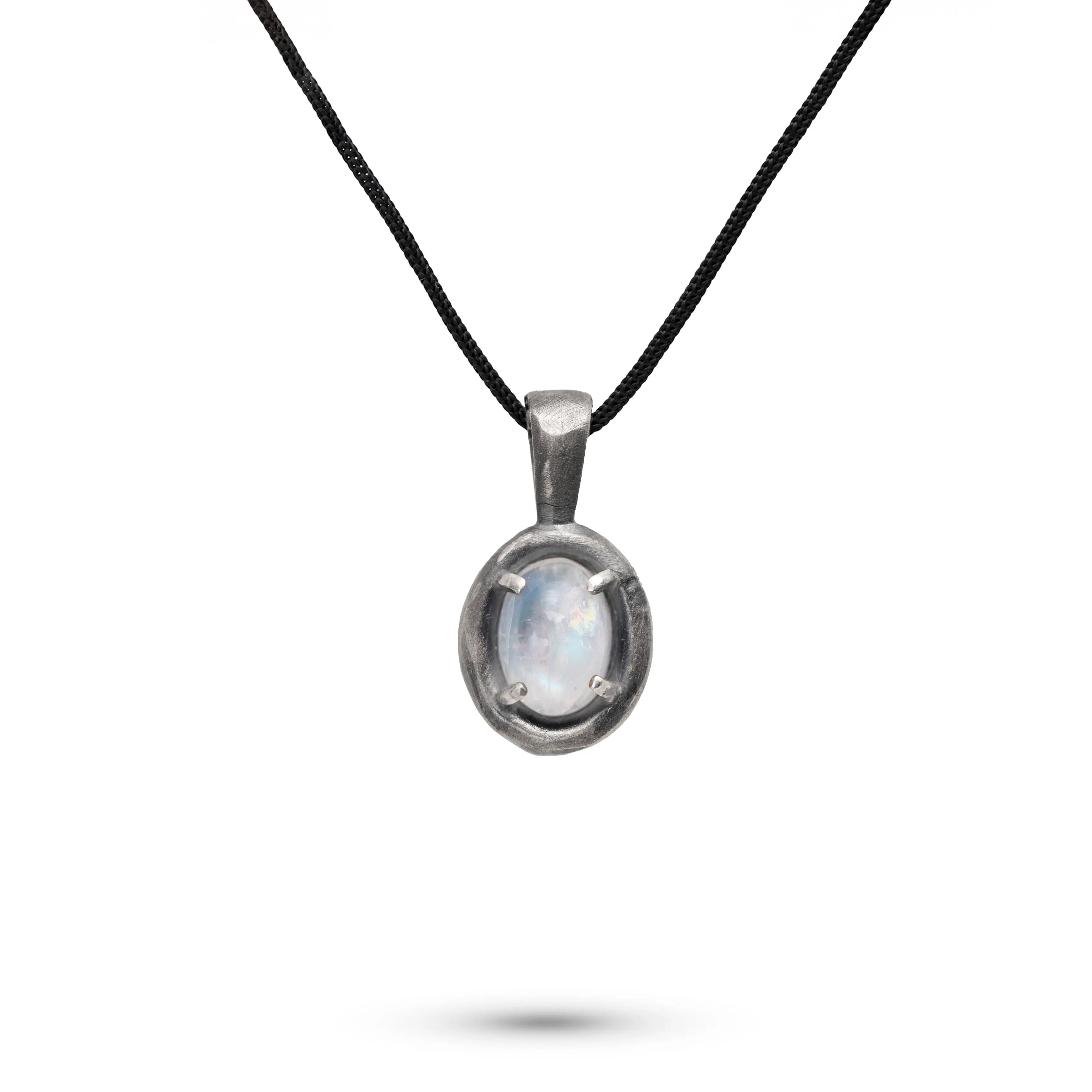 Moonstone Necklace Oxidized Silver 925 featuring a natural gemstone pendant in black oxidized sterling silver.