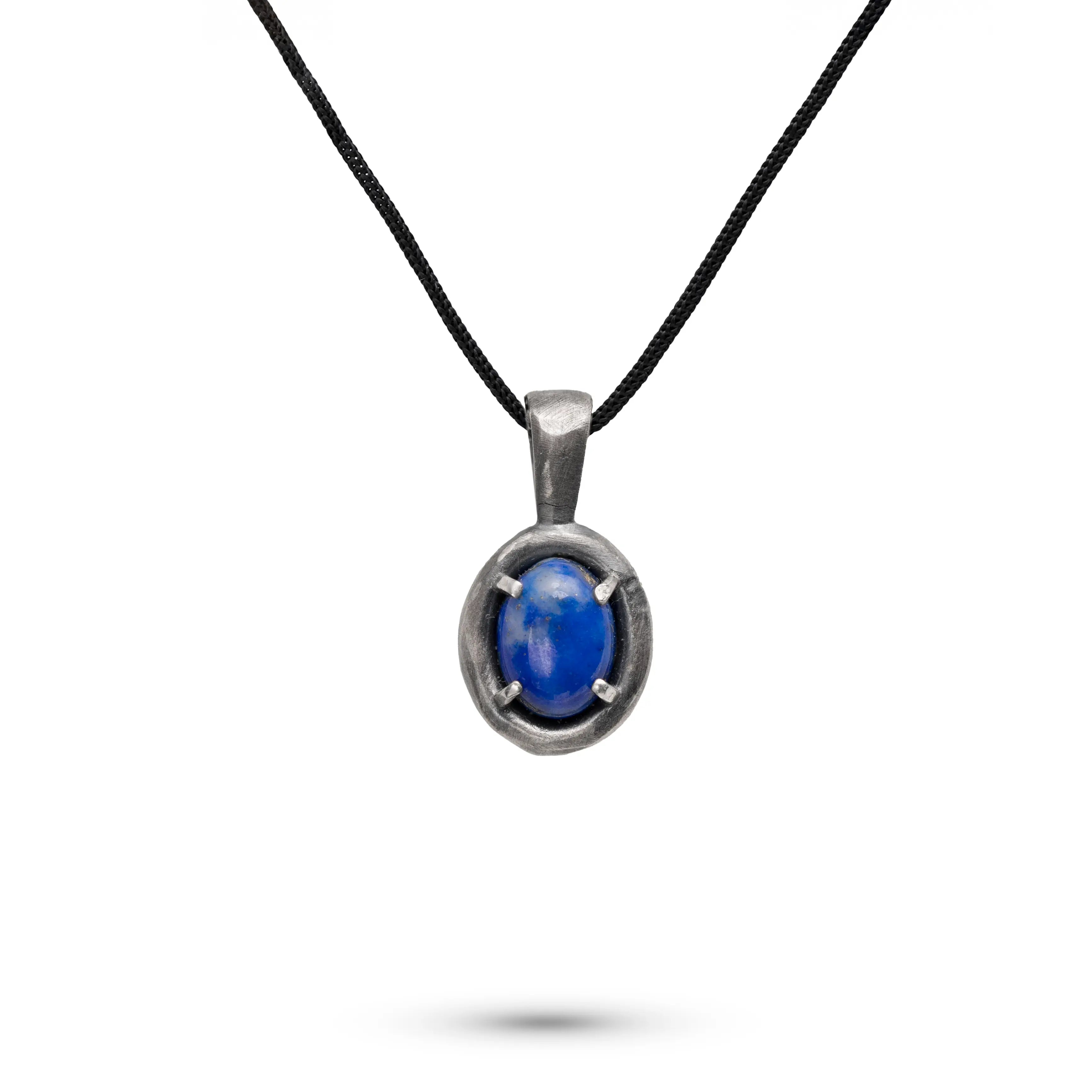 Lapis Lazuli Necklace Oxidized Silver 925 with oval blue lapis lazuli stone in oxidized silver setting.