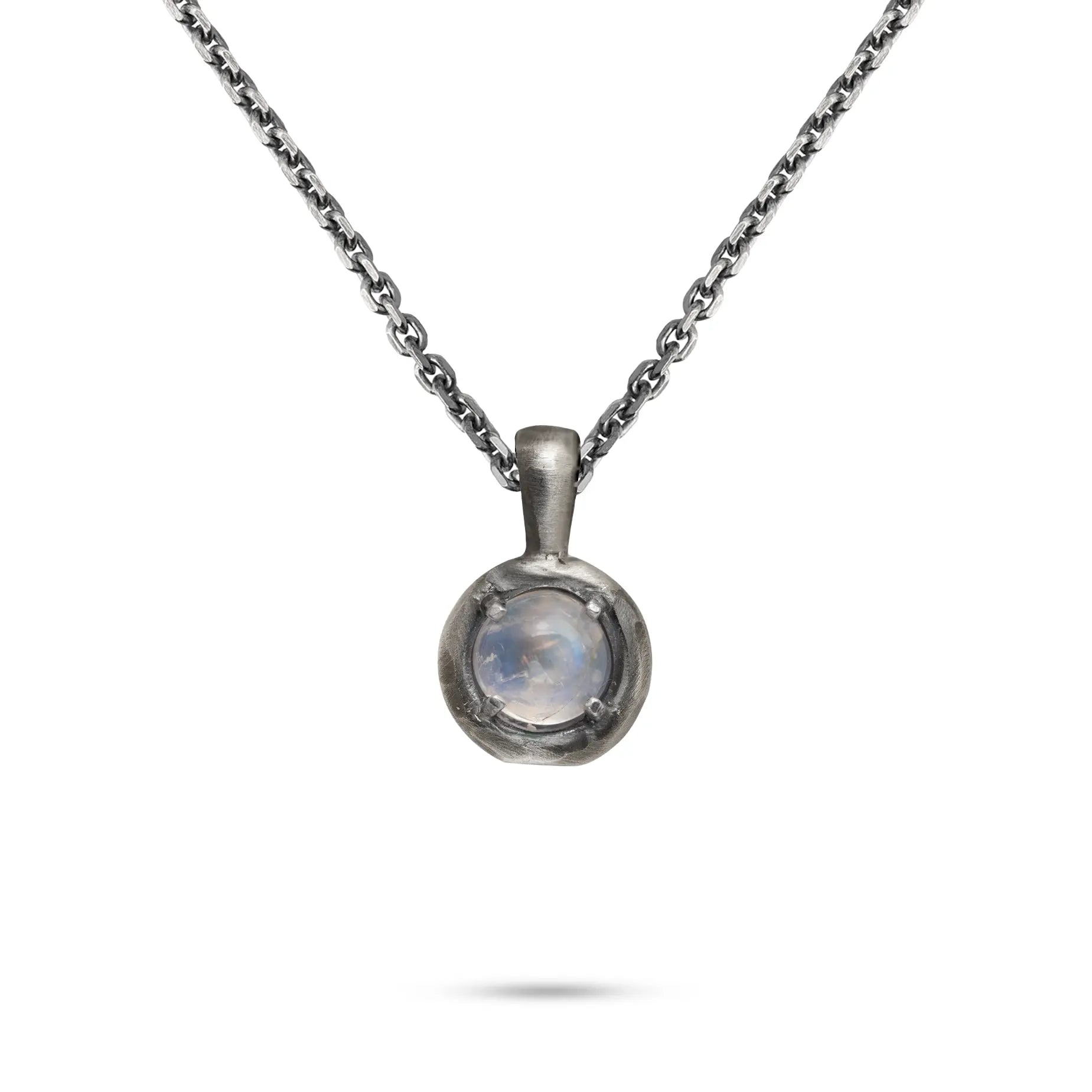 Moonstone Necklace Sterling Silver 925 featuring a round pendant and black oxidized chain.