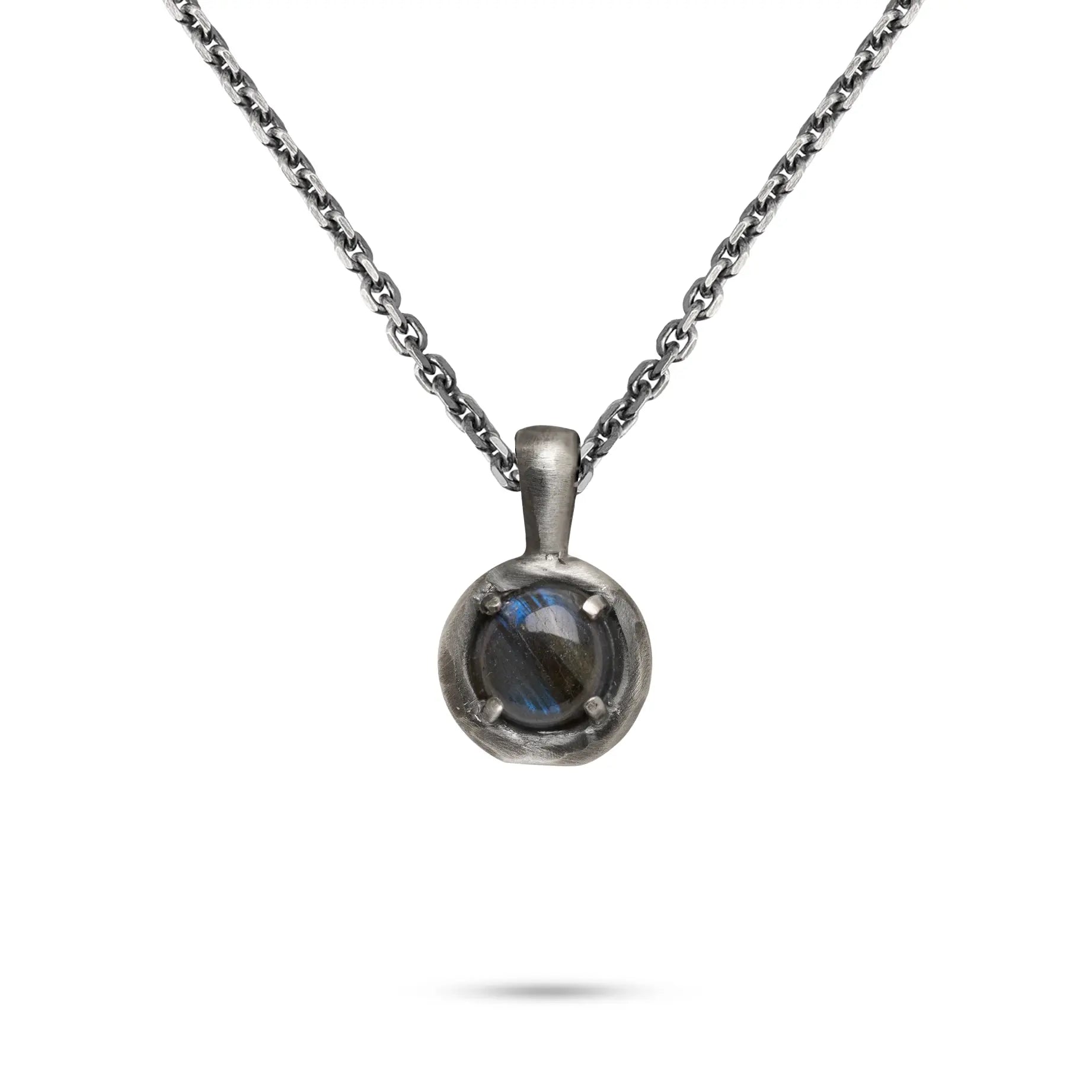 Labradorite Necklace Sterling Silver 925 with black oxidized finish and round pendant.