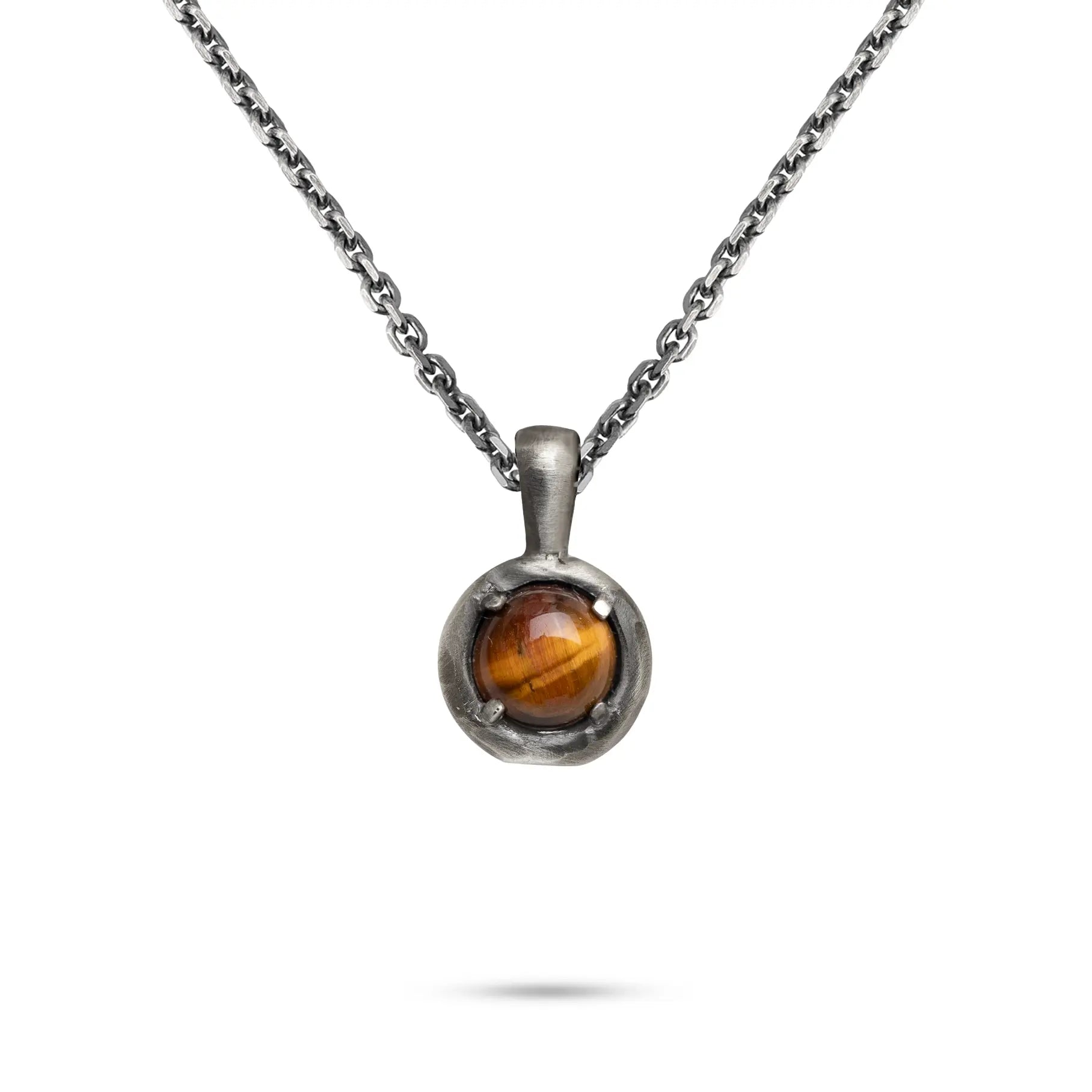 Tiger Eye Necklace Sterling Silver 925 with round pendant featuring a vibrant tiger's eye gemstone.