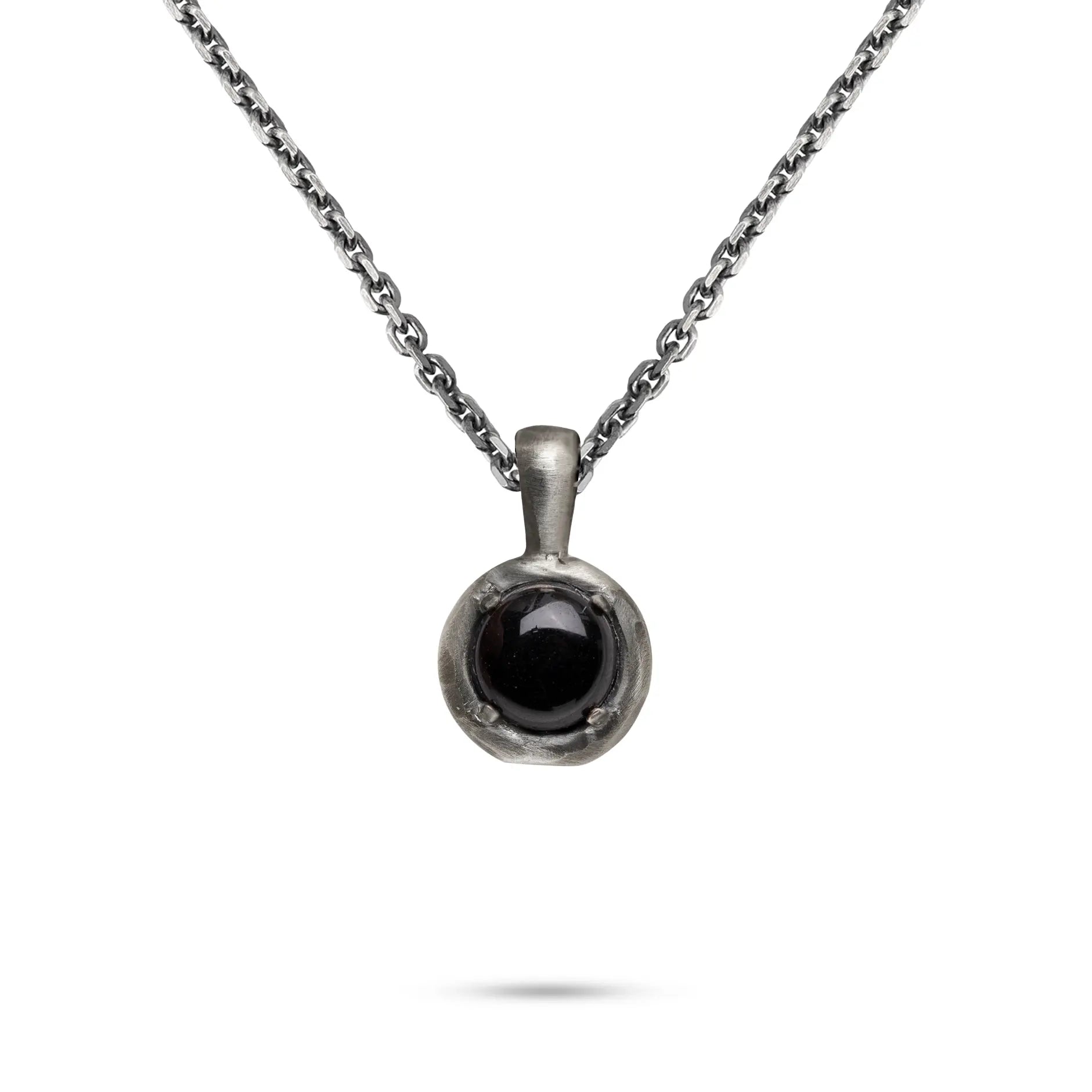 Black Onyx Necklace Sterling Silver 925 with black oxidized pendant on a chain, high quality men's and women's jewelry.