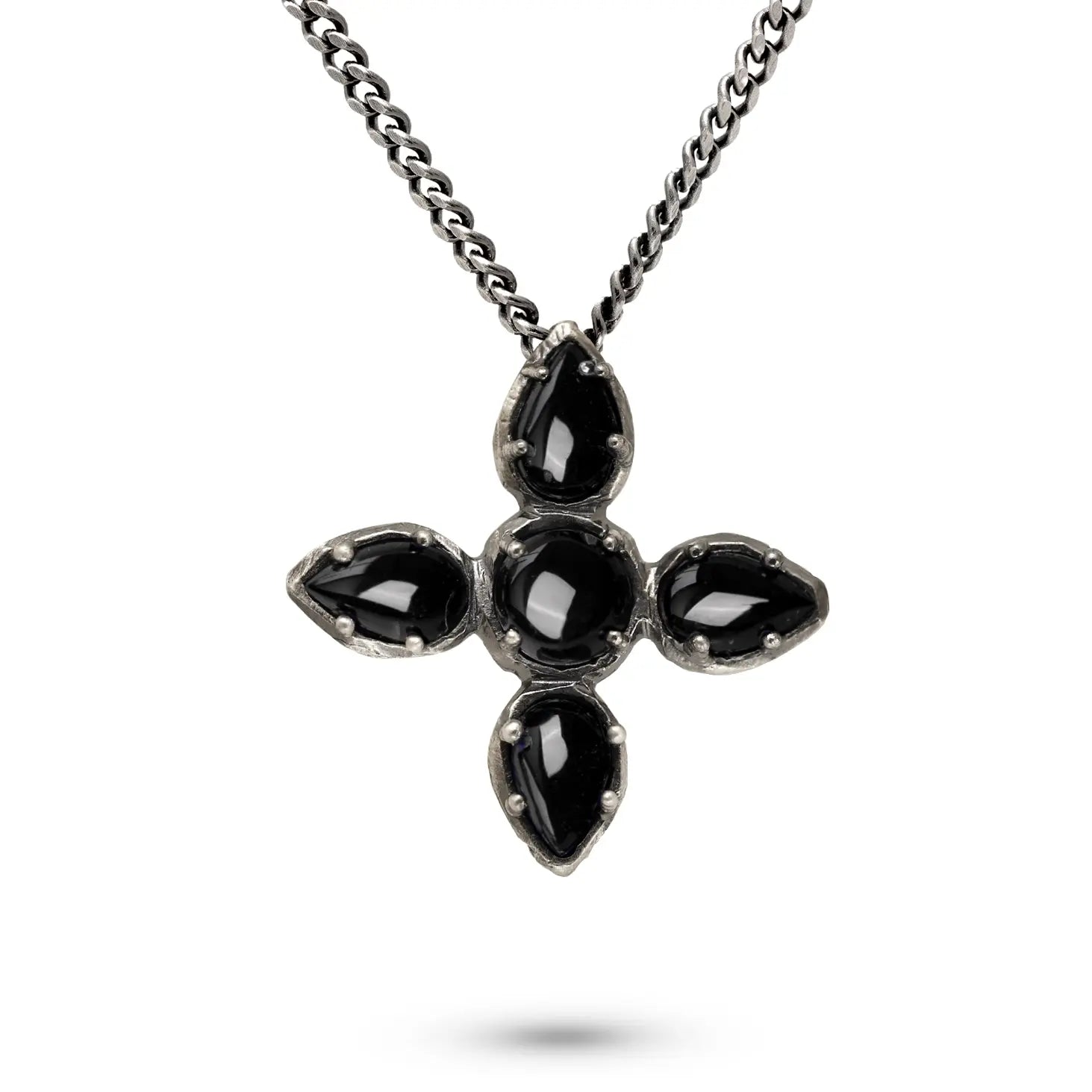 Large Cross Necklace Black Onyx Oxidized Silver