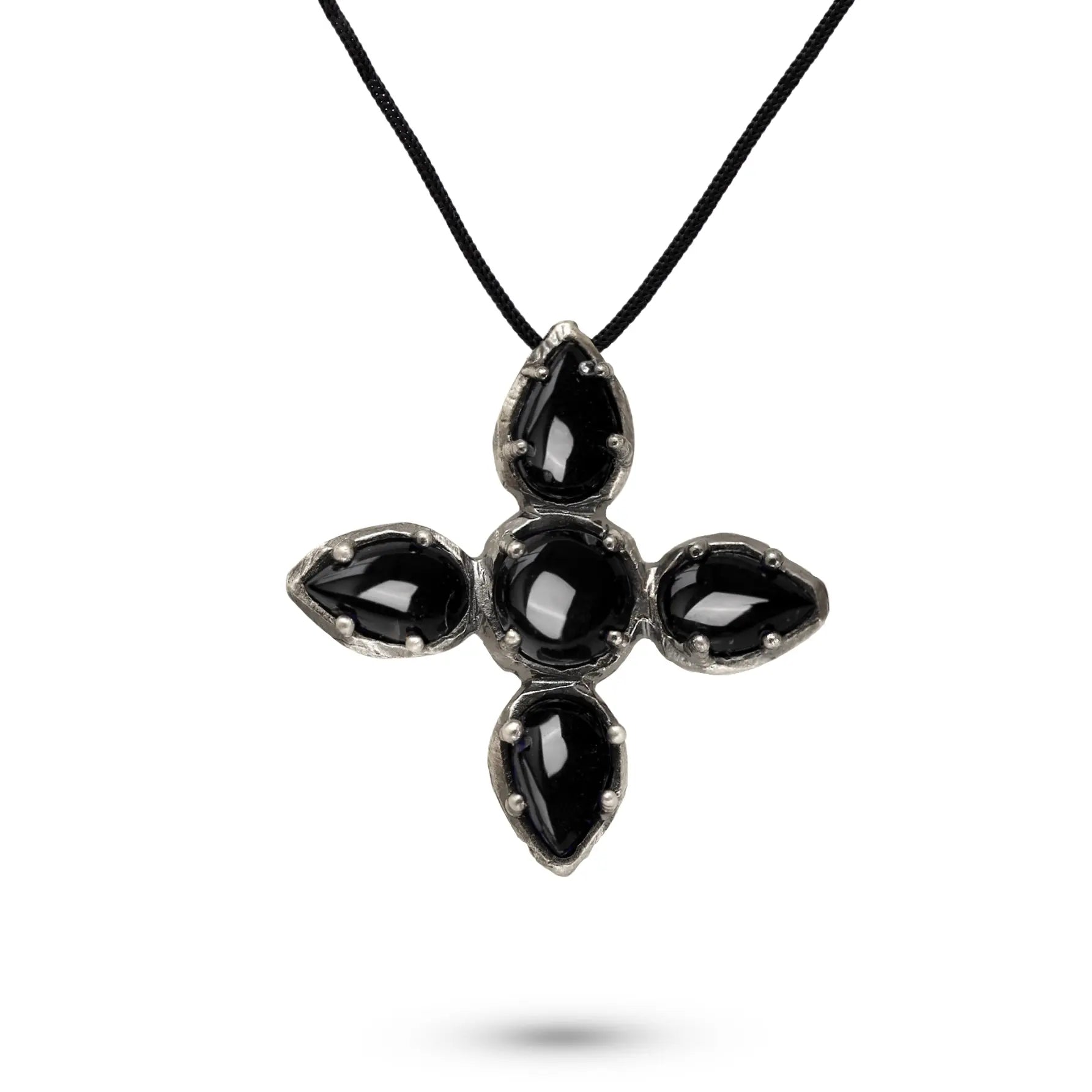 Large Cross Necklace Black Onyx Oxidized Silver