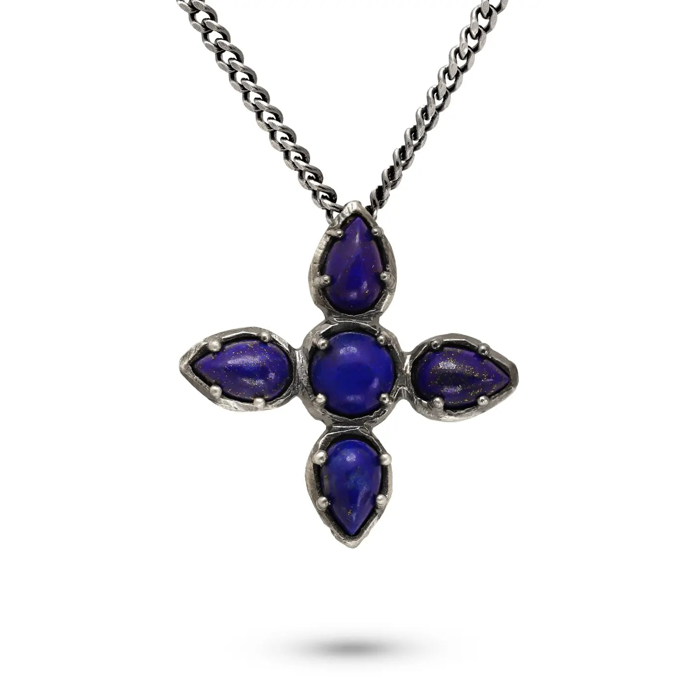 Large Cross Necklace Lapis Lazuli Oxidized Silver