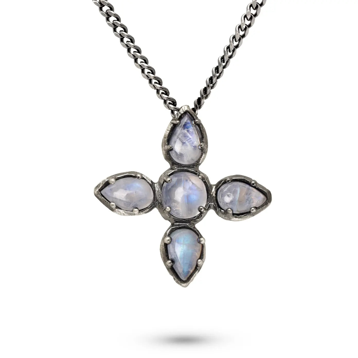 Large Cross Necklace Moonstone Oxidized Silver