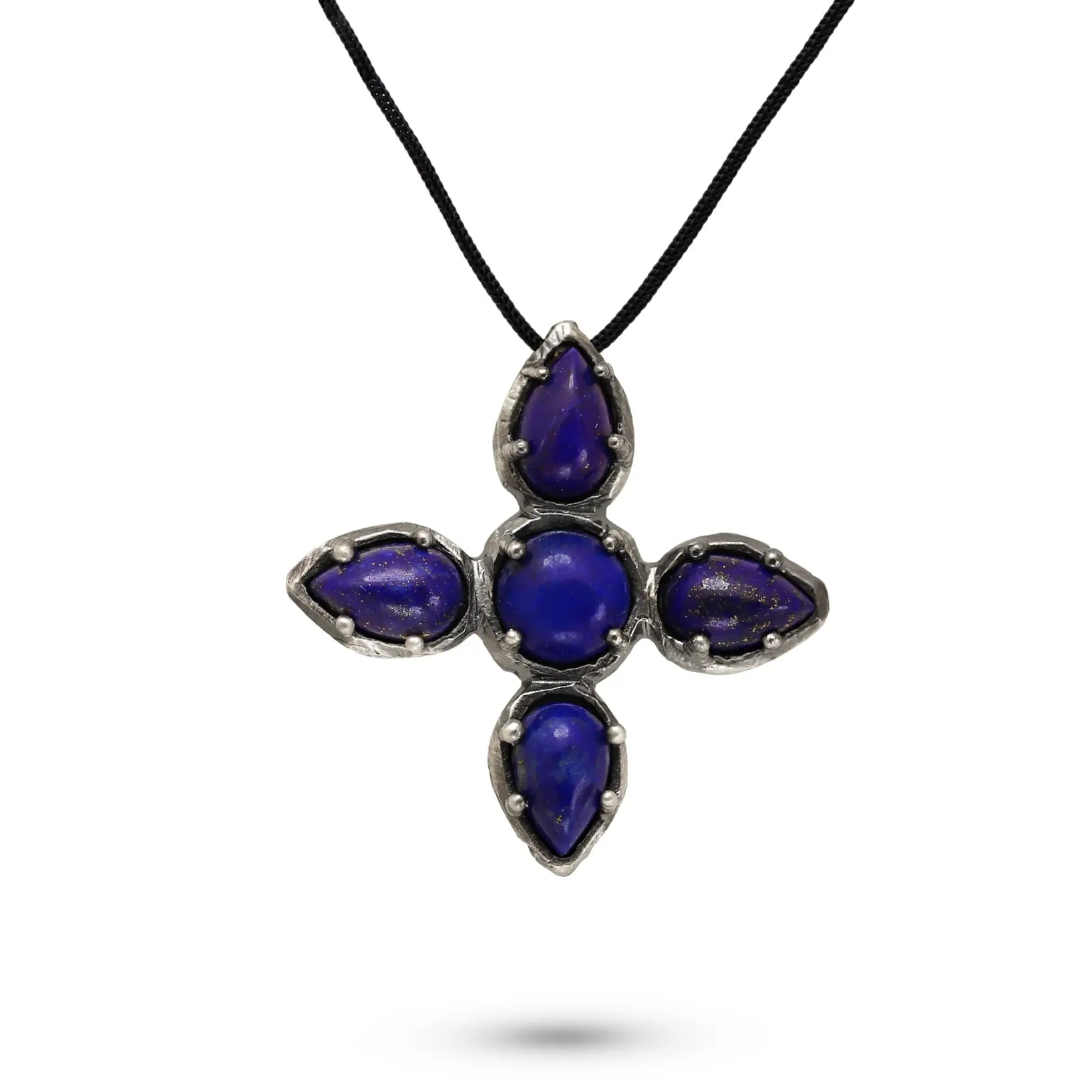 Large Cross Necklace Lapis Lazuli Oxidized Silver