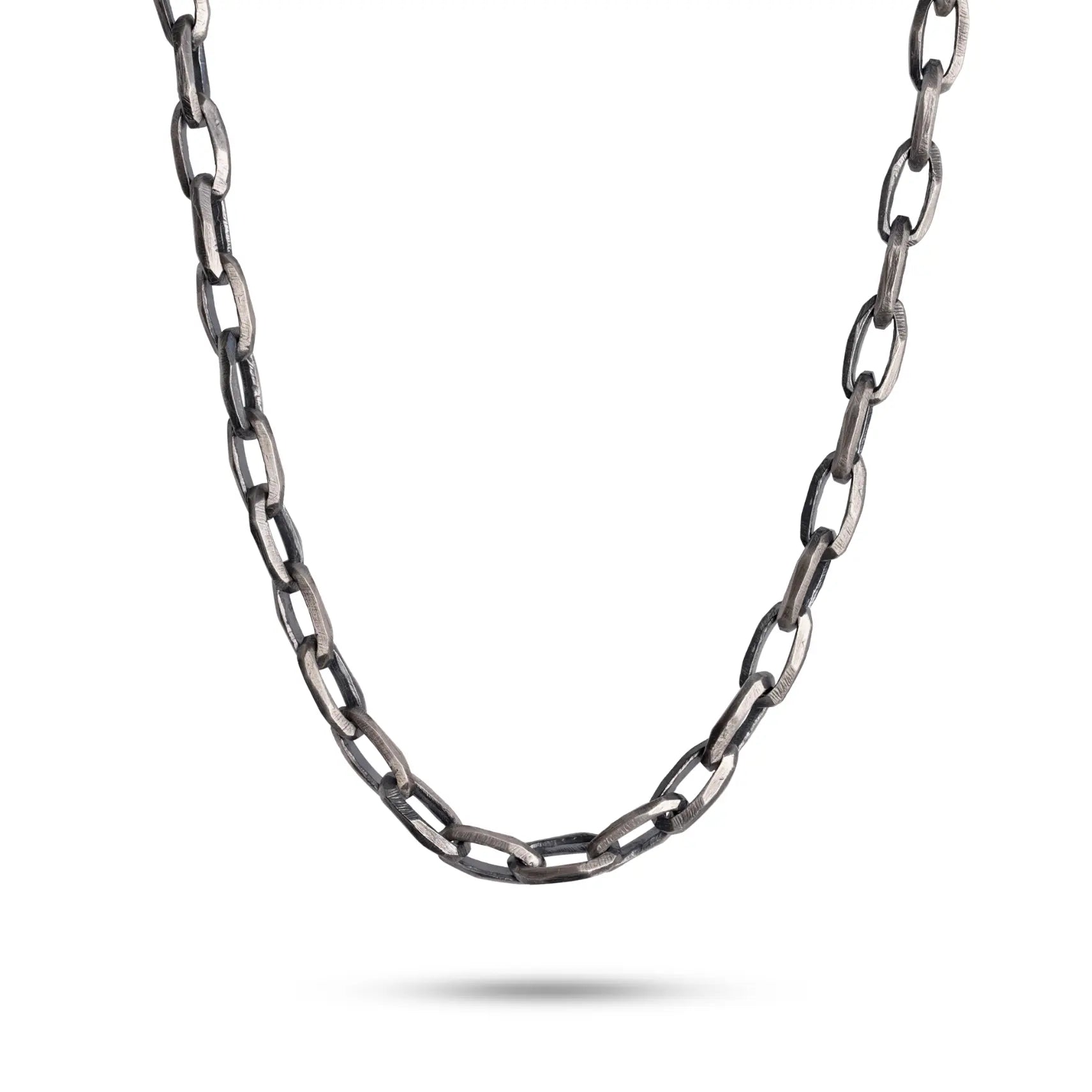 Handmade Chain Sterling Silver 925 necklace, black oxidized, chunky design, perfect accessory for men, with unique handcrafted clasp closure.