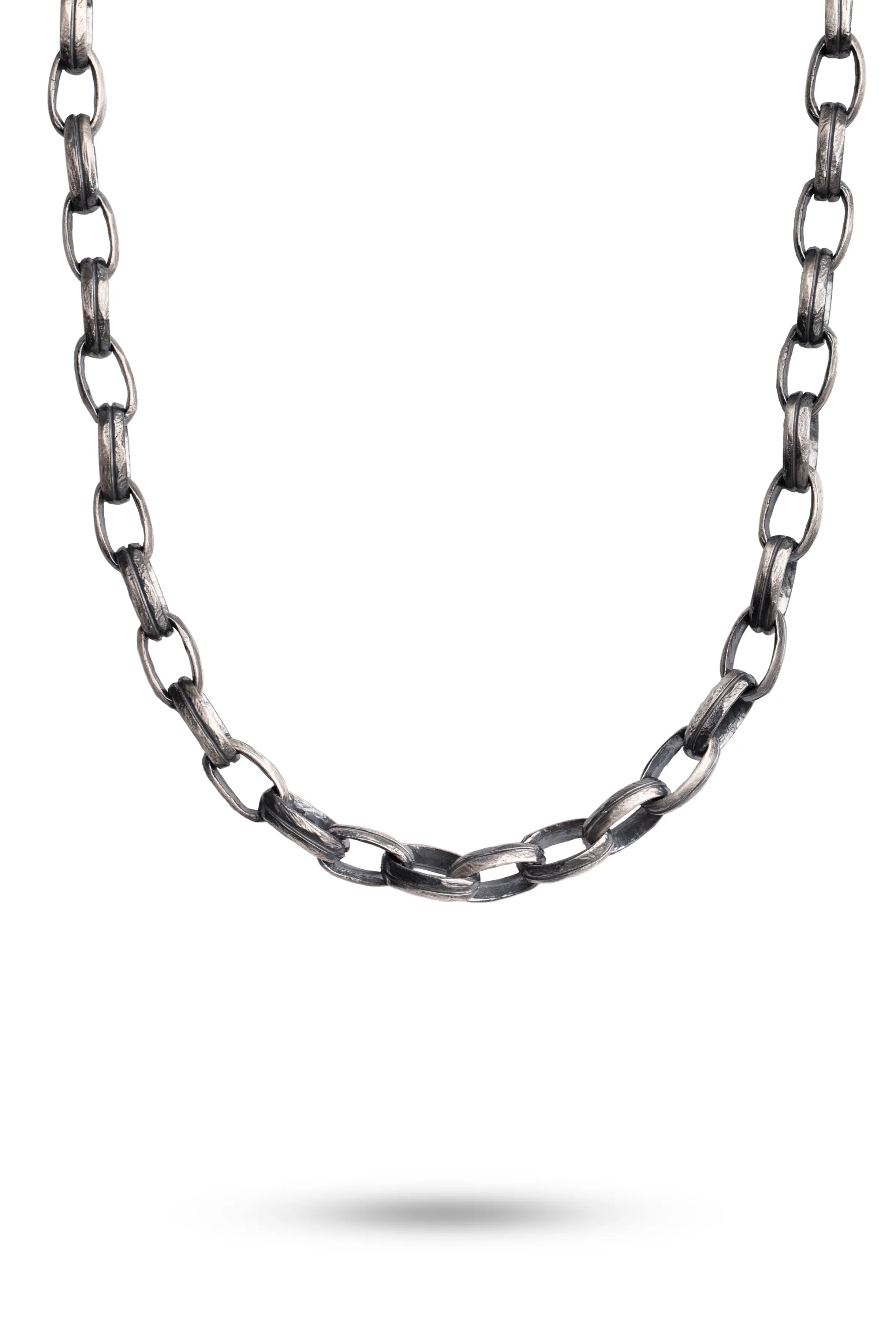 Handcrafted Oval Chain Oxidized Silver 925 showcasing a chunky, thick sterling silver design in black oxidized finish.