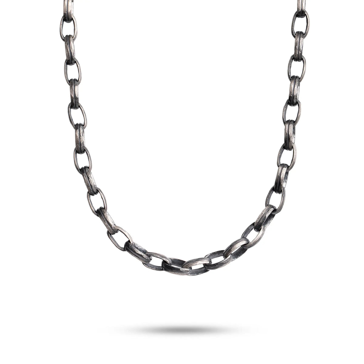 Handcrafted Oval Chain Oxidized Silver 925 showcasing a chunky, thick sterling silver design in black oxidized finish.