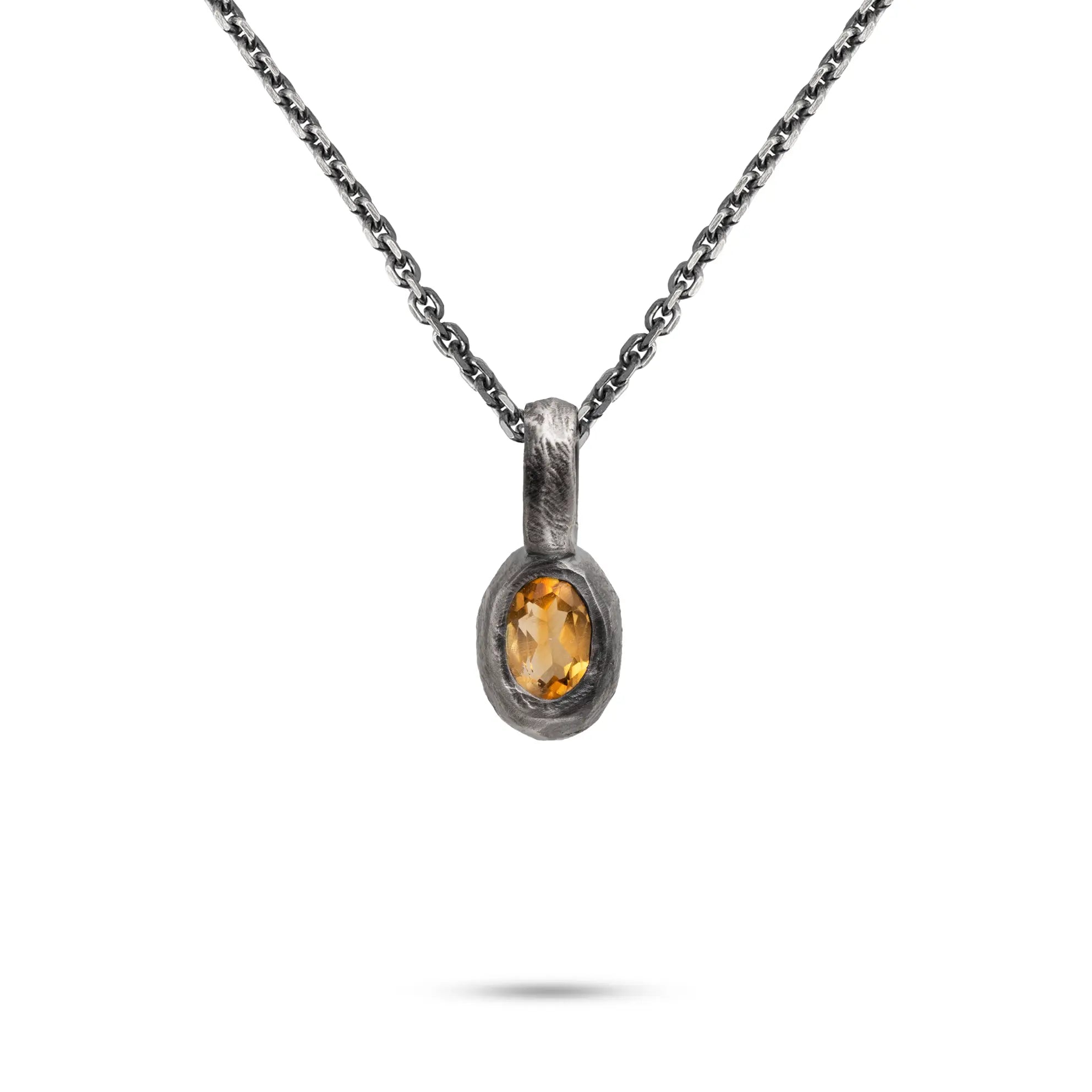 Citrine Necklace Sterling Silver 925, handmade jewelry with a raw design and a golden citrine pendant.