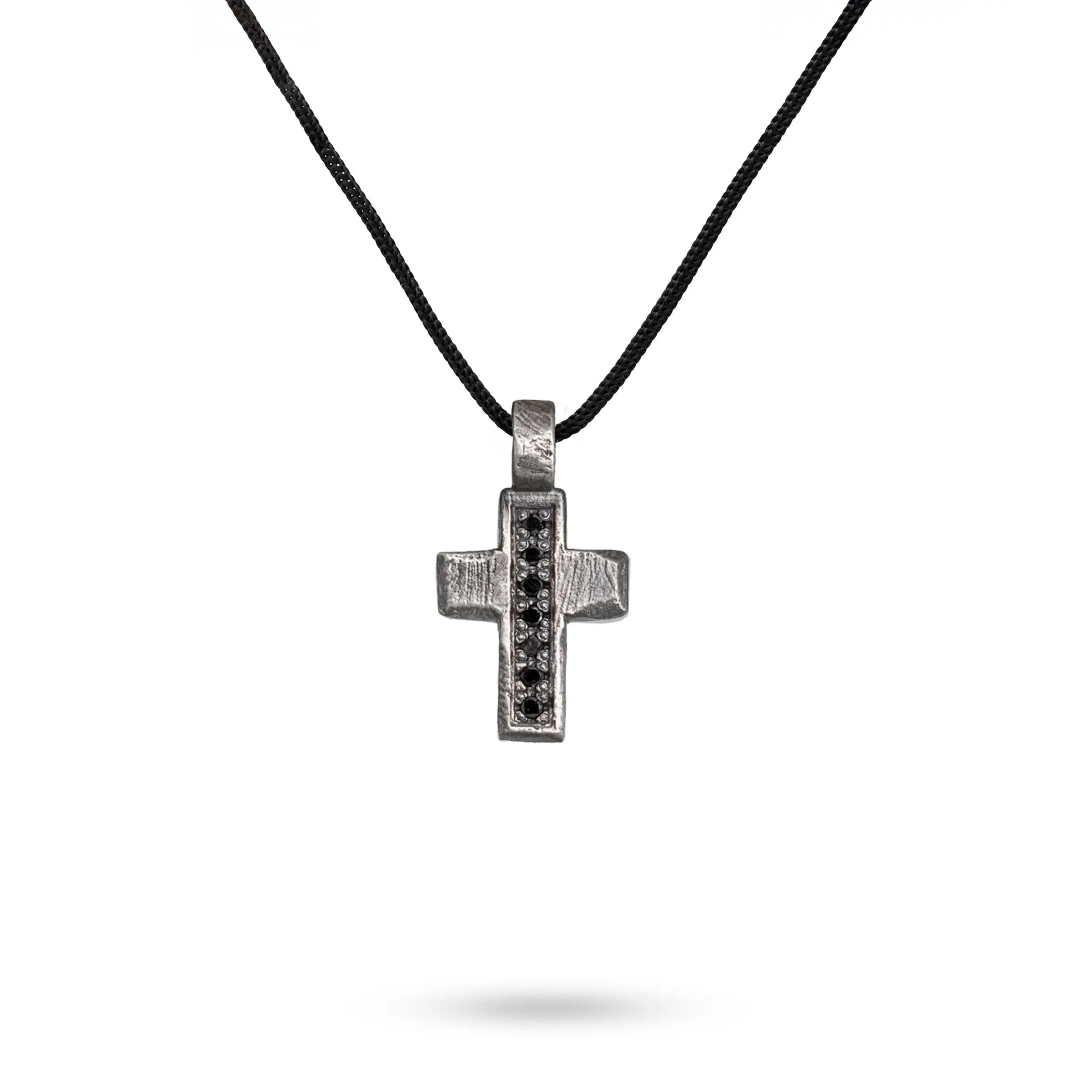 Silver Cross Necklace Black Diamonds